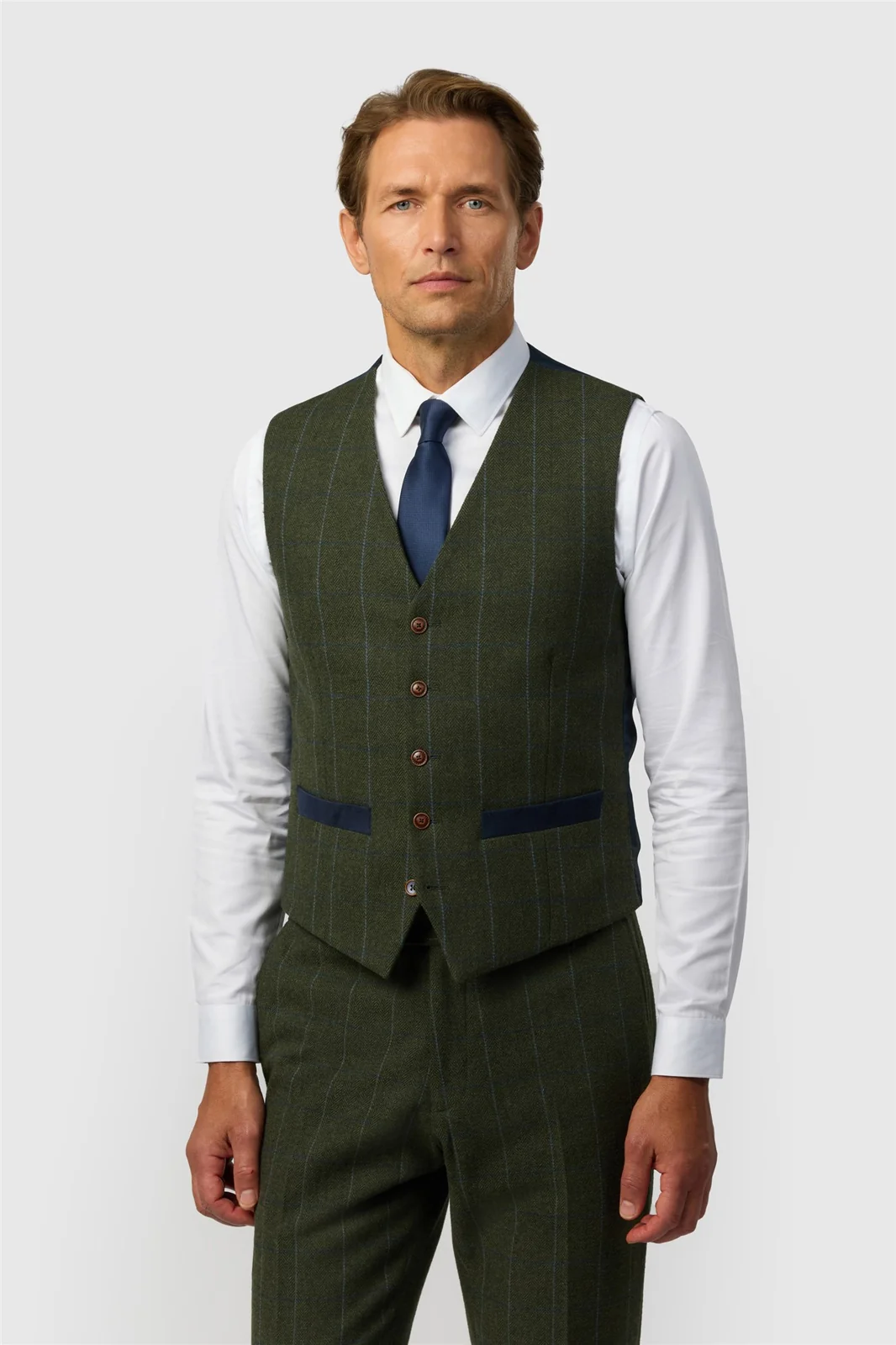 Antique Rogue Slim Fit Hooper Green And Blue Check Tweed Waistcoat primary image