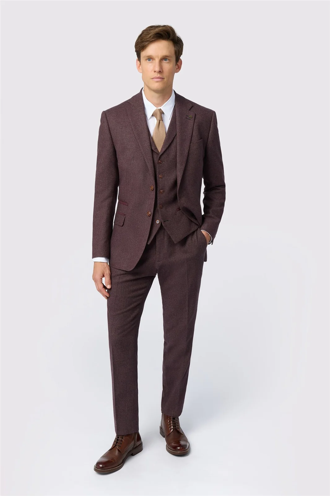 Antique Rogue Slim Fit Mulberry Herringbone Tweed Jacket thumbnail 2