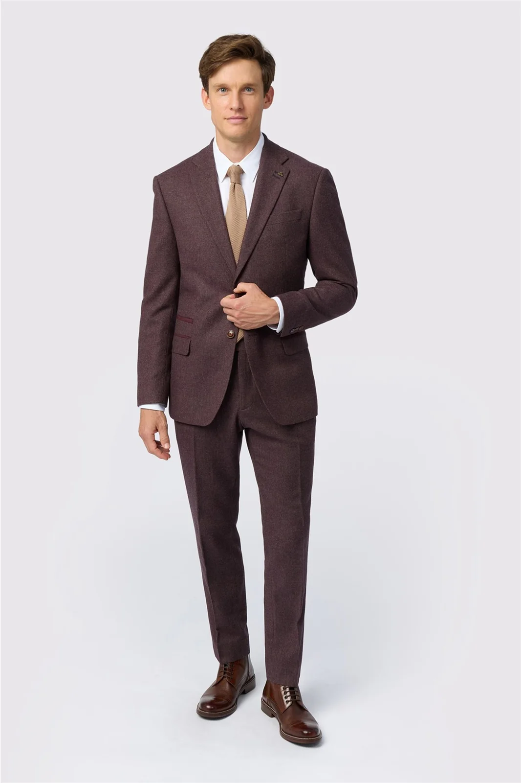 Antique Rogue Slim Fit Mulberry Herringbone Tweed Jacket thumbnail 3