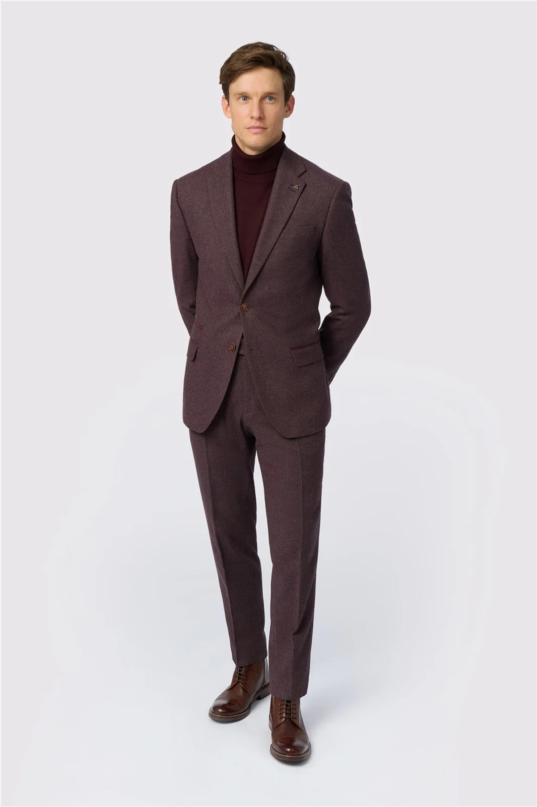 Antique Rogue Slim Fit Mulberry Herringbone Tweed Jacket thumbnail 4