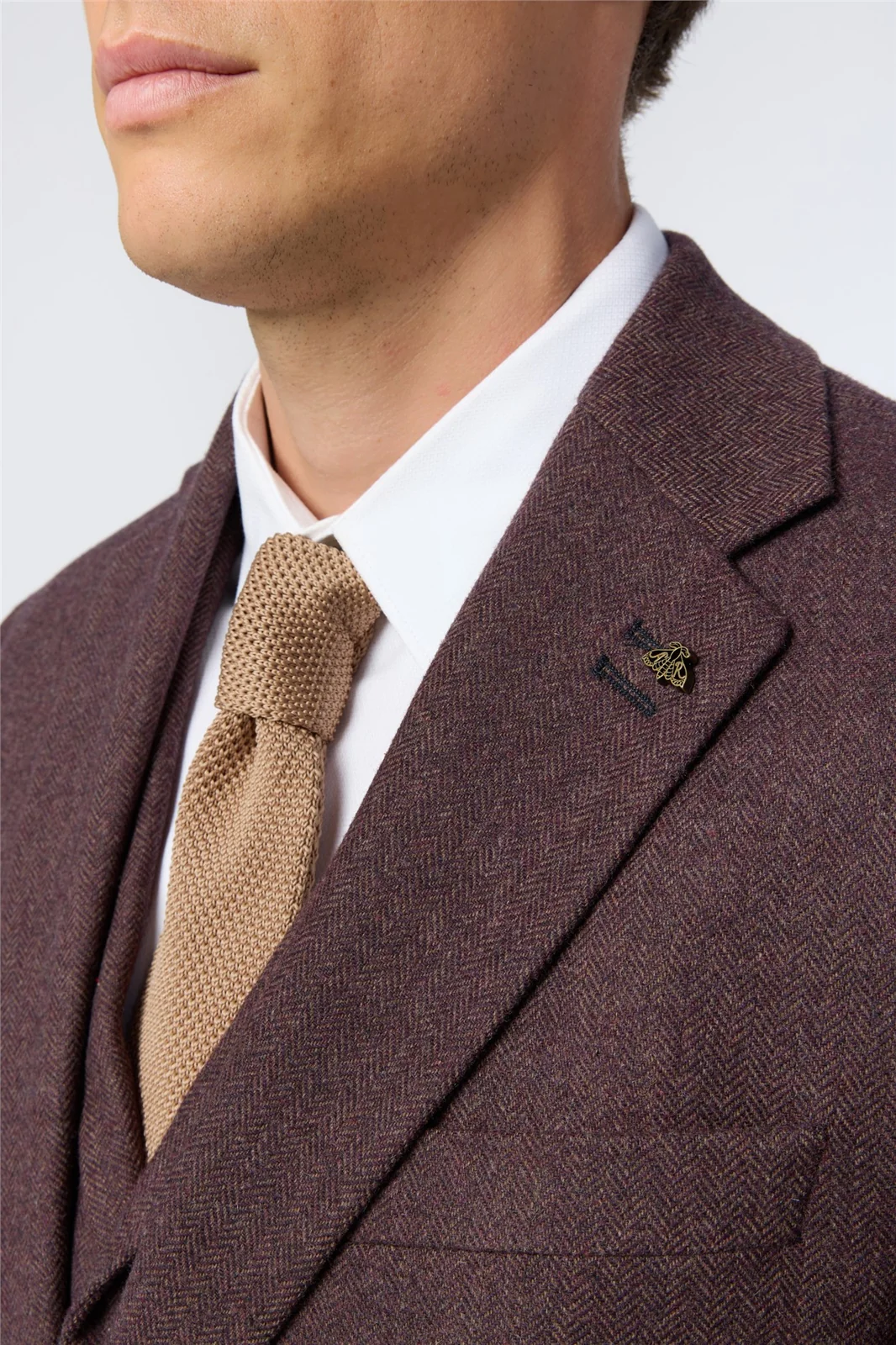 Antique Rogue Slim Fit Mulberry Herringbone Tweed Jacket thumbnail 5