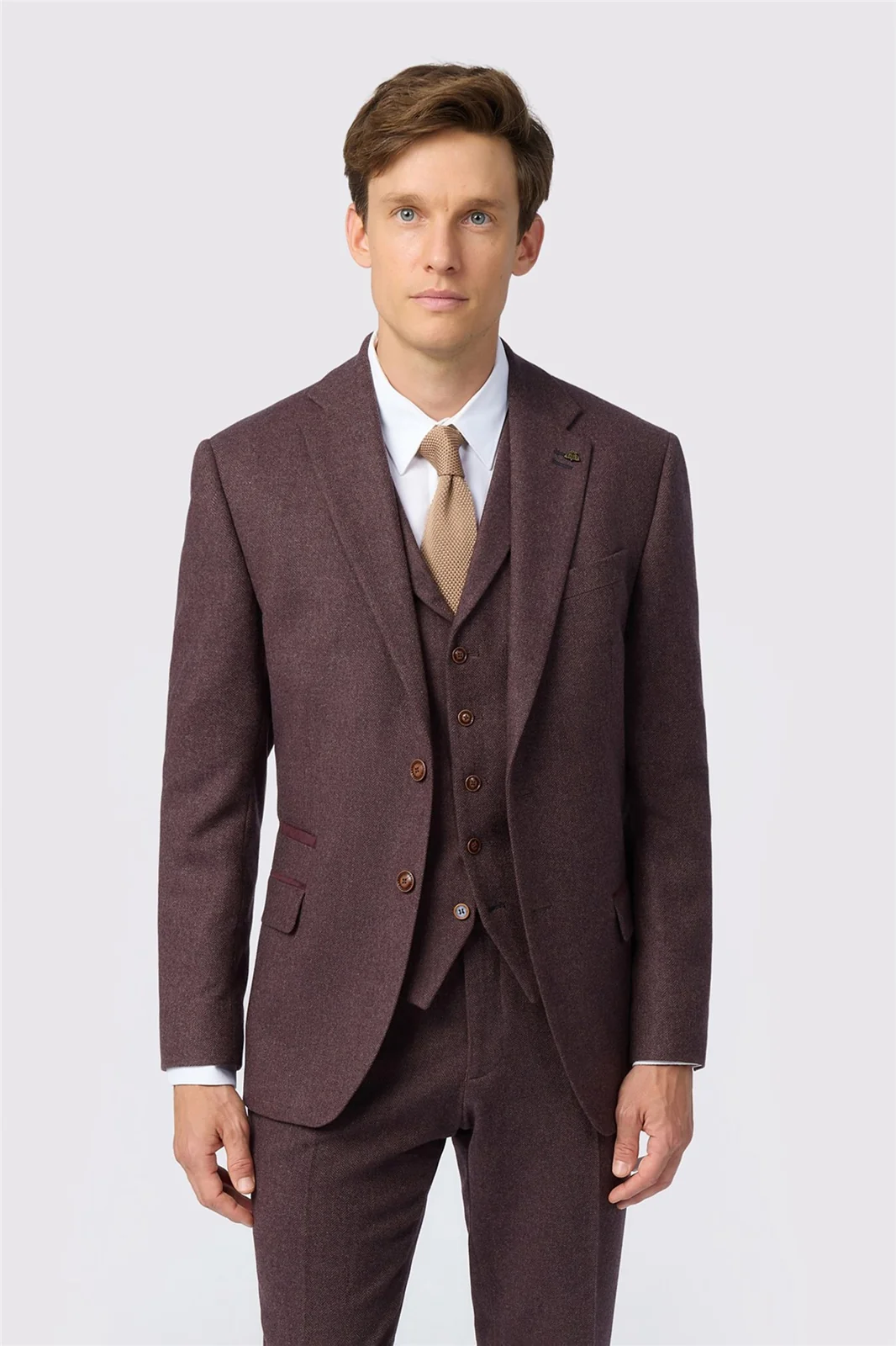 Antique Rogue Slim Fit Mulberry Herringbone Tweed Jacket primary image