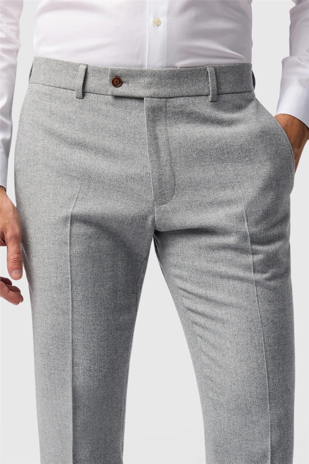 Antique Rogue Slim Fit Pale Grey Herringbone Trouser thumbnail 2