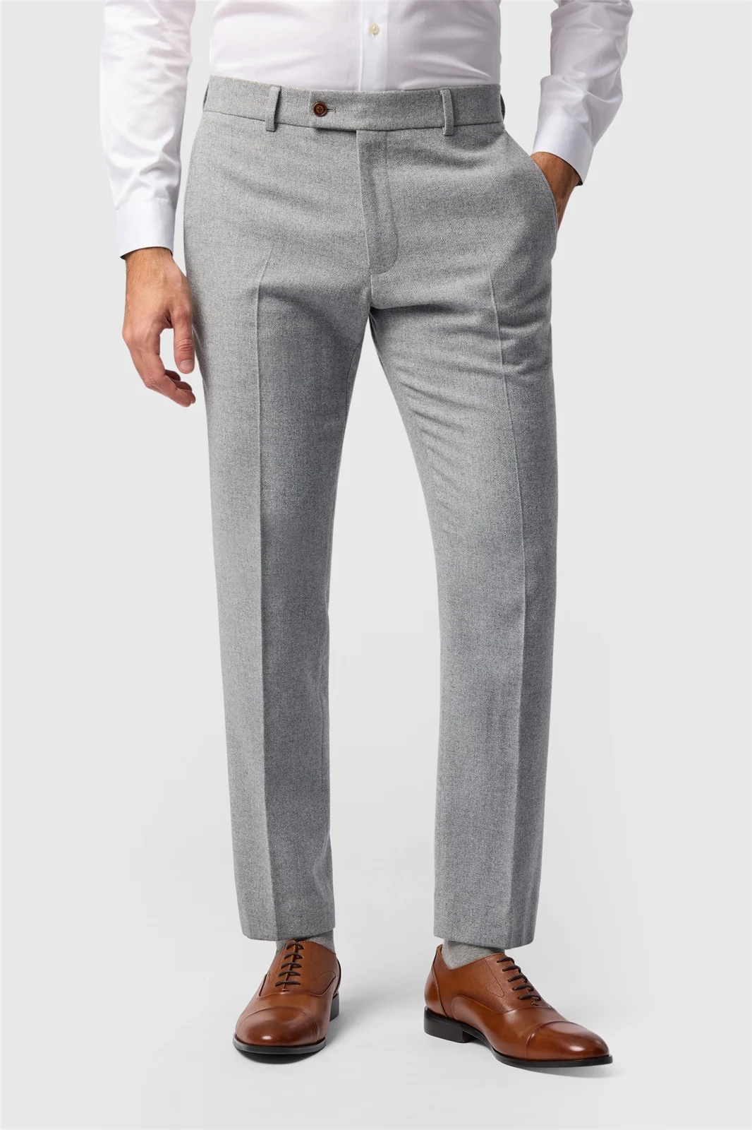 Antique Rogue Slim Fit Pale Grey Herringbone Trouser primary image