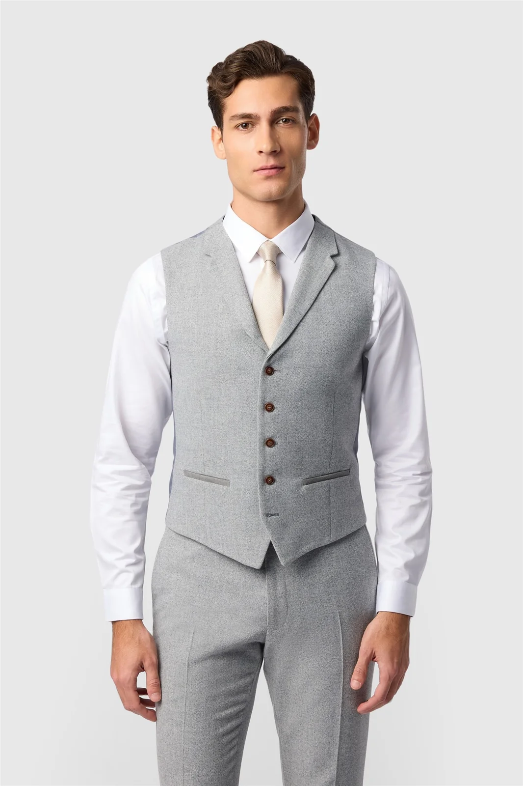 Antique Rogue Slim Fit Pale Grey Herringbone Waistcoat primary image