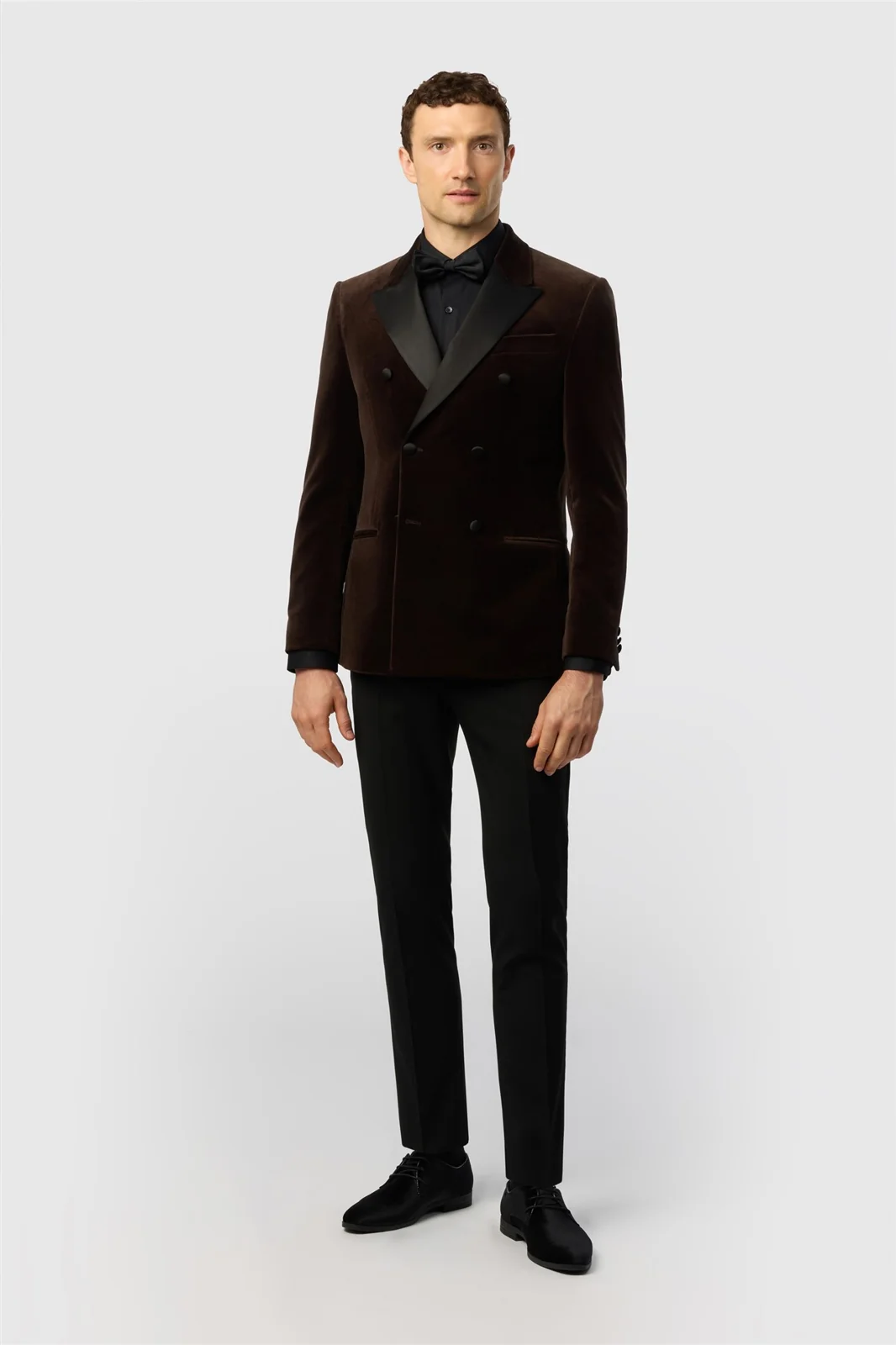 Antique Rogue Slim Fit Quinn Chocolate Cotton Velvet Double Breasted Blazer thumbnail 2