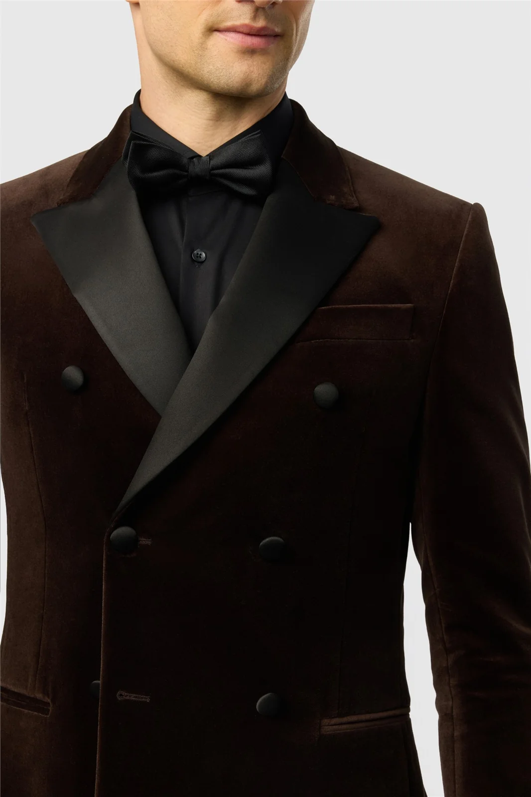 Antique Rogue Slim Fit Quinn Chocolate Cotton Velvet Double Breasted Blazer thumbnail 3