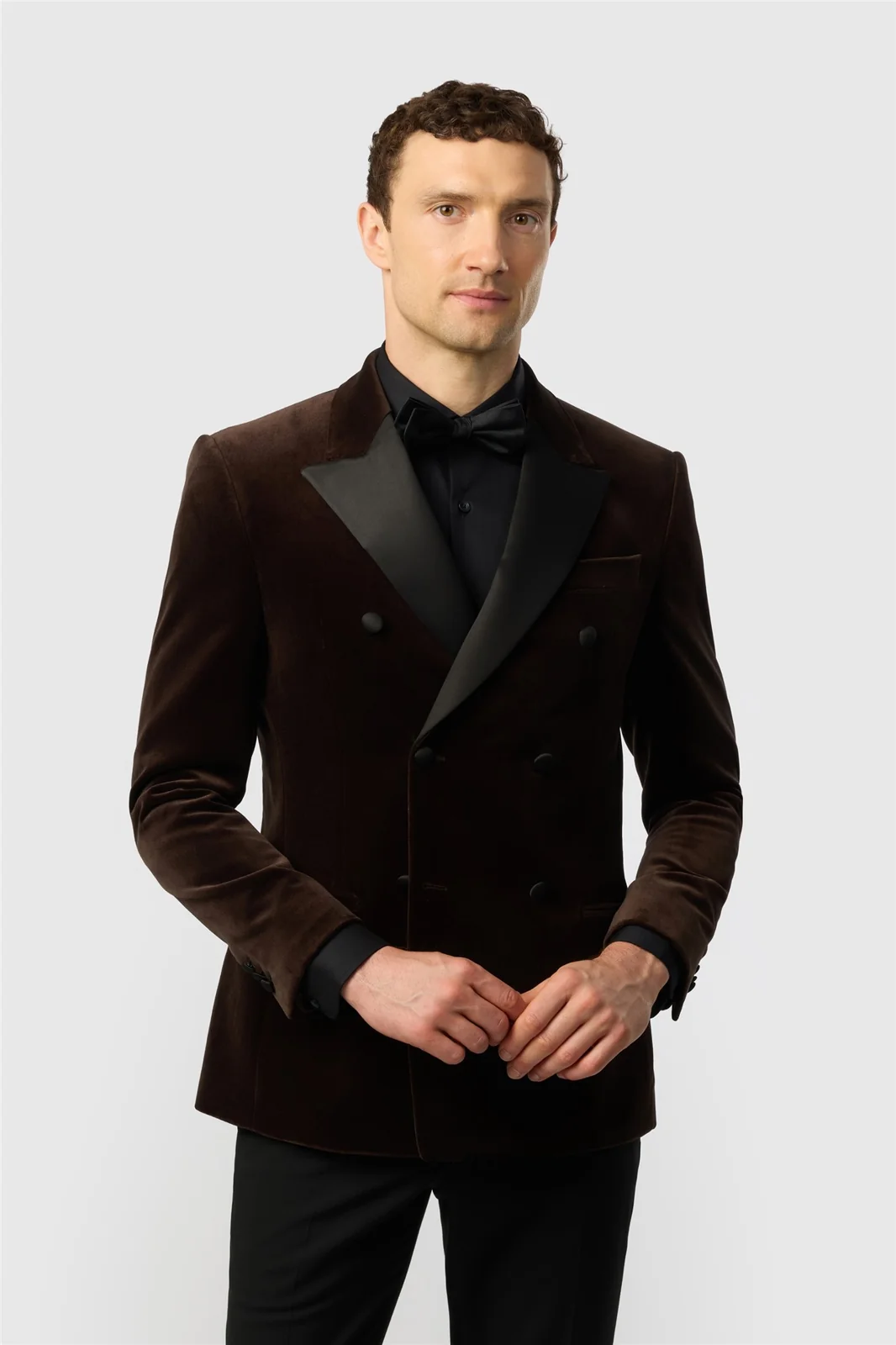 Antique Rogue Slim Fit Quinn Chocolate Cotton Velvet Double Breasted Blazer primary image