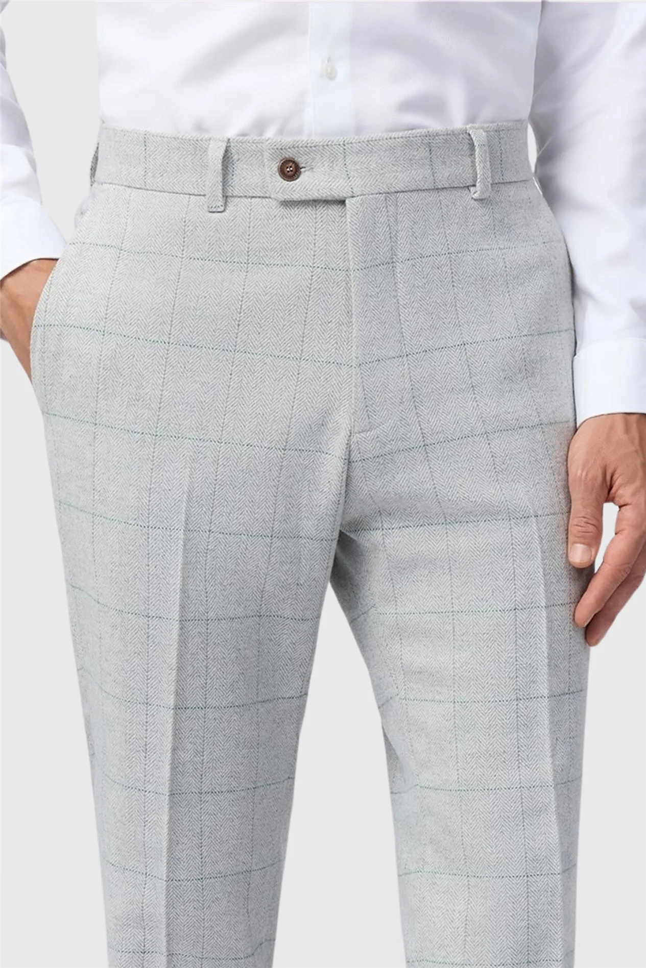 Antique Rogue Tailored Fit Alva Taupe Check Tweed Trouser thumbnail 2
