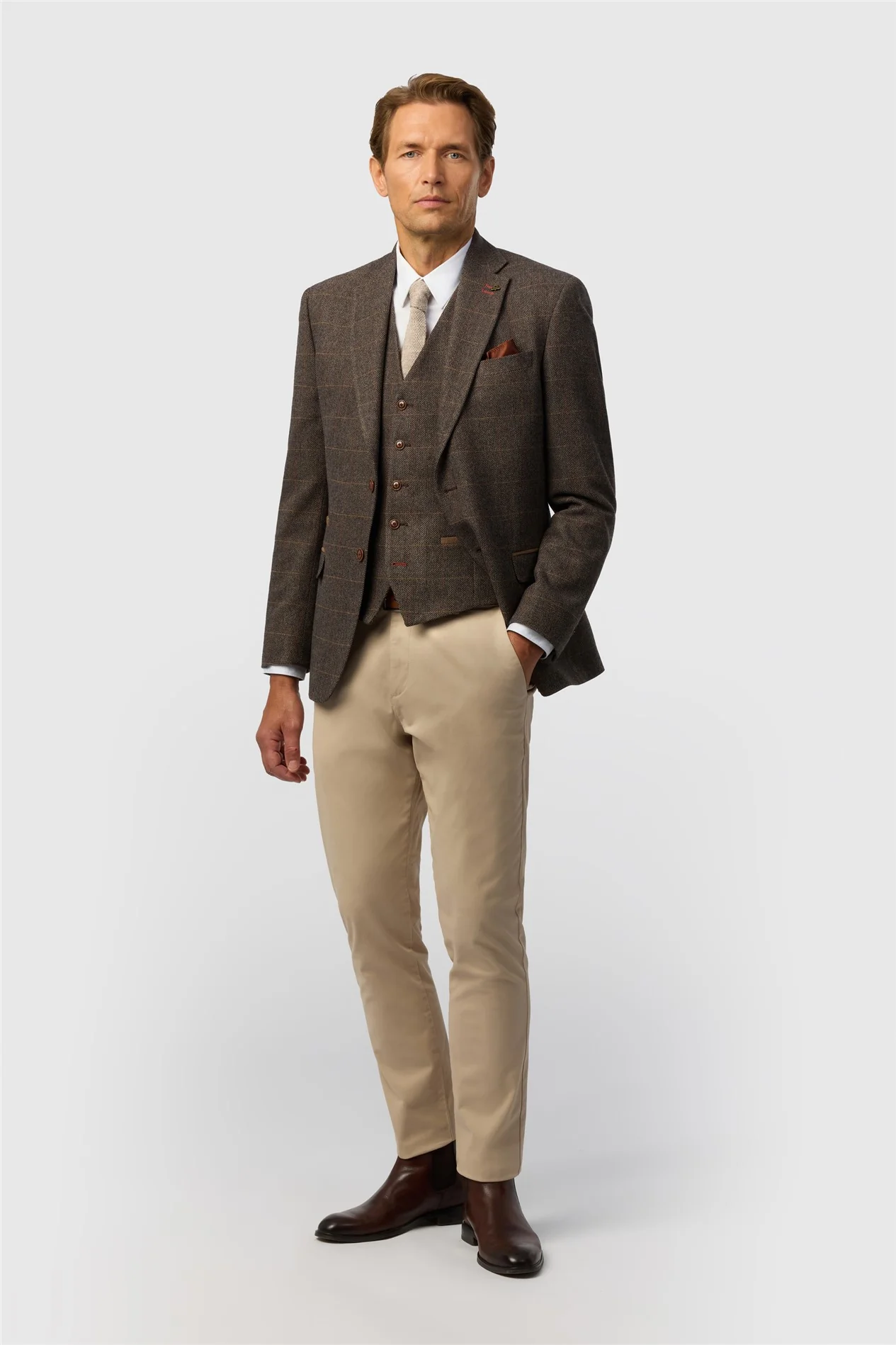 Antique Rogue Tailored Fit Beck Brown Tweed Check Jacket thumbnail 4