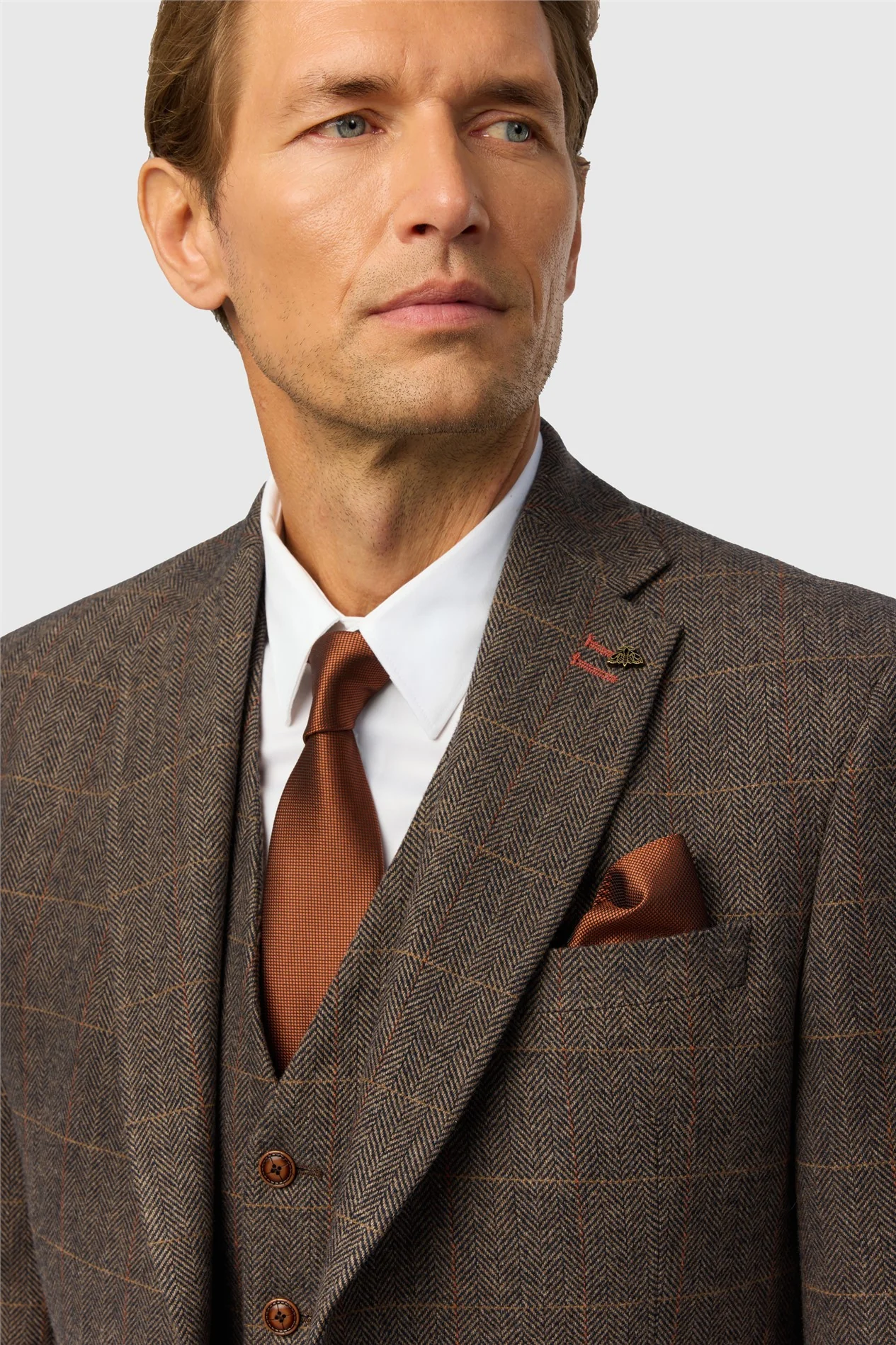 Antique Rogue Tailored Fit Beck Brown Tweed Check Jacket thumbnail 5