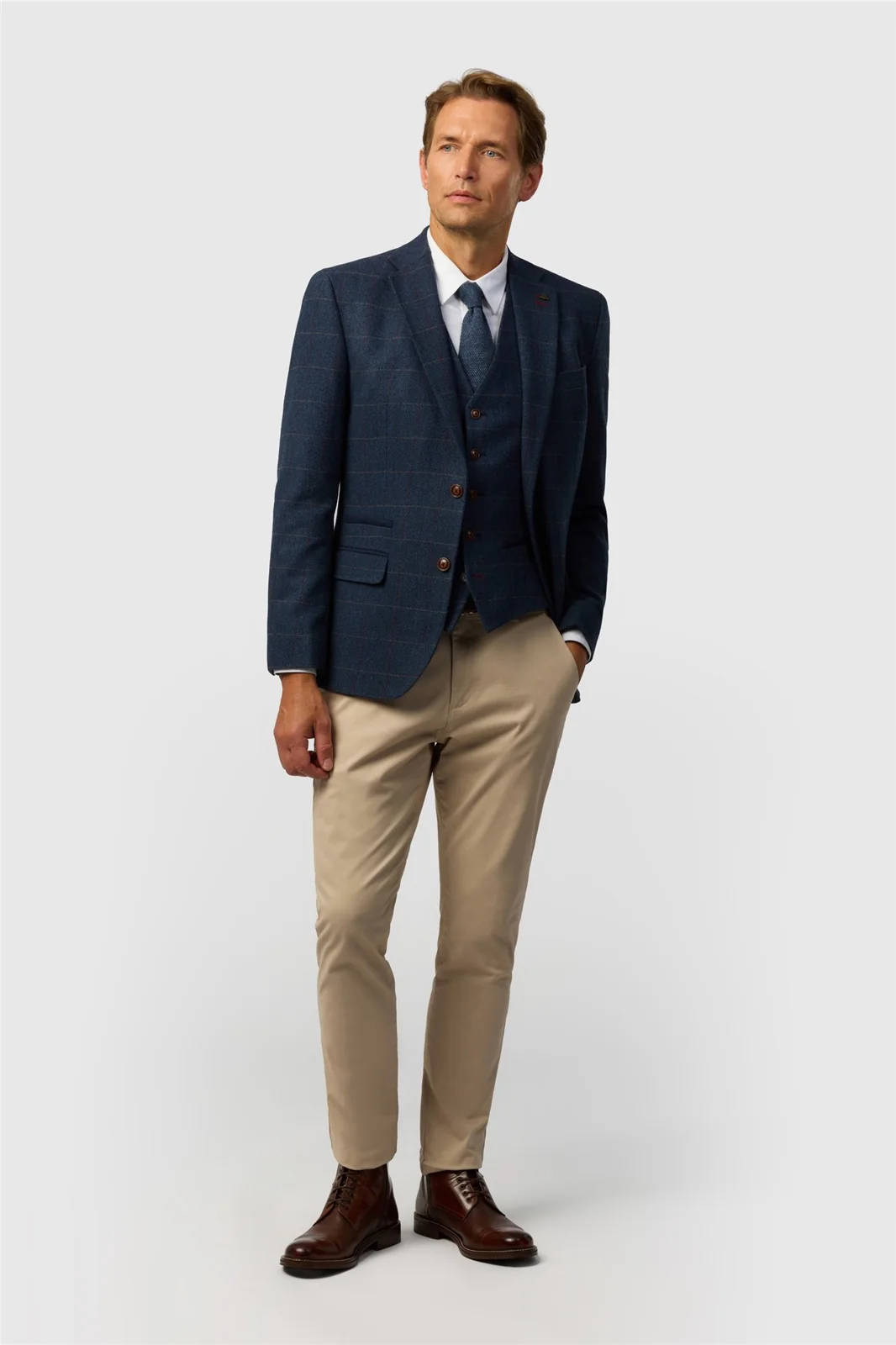 Antique Rogue Tailored Fit Ezra Blue Check Tweed Jacket thumbnail 4