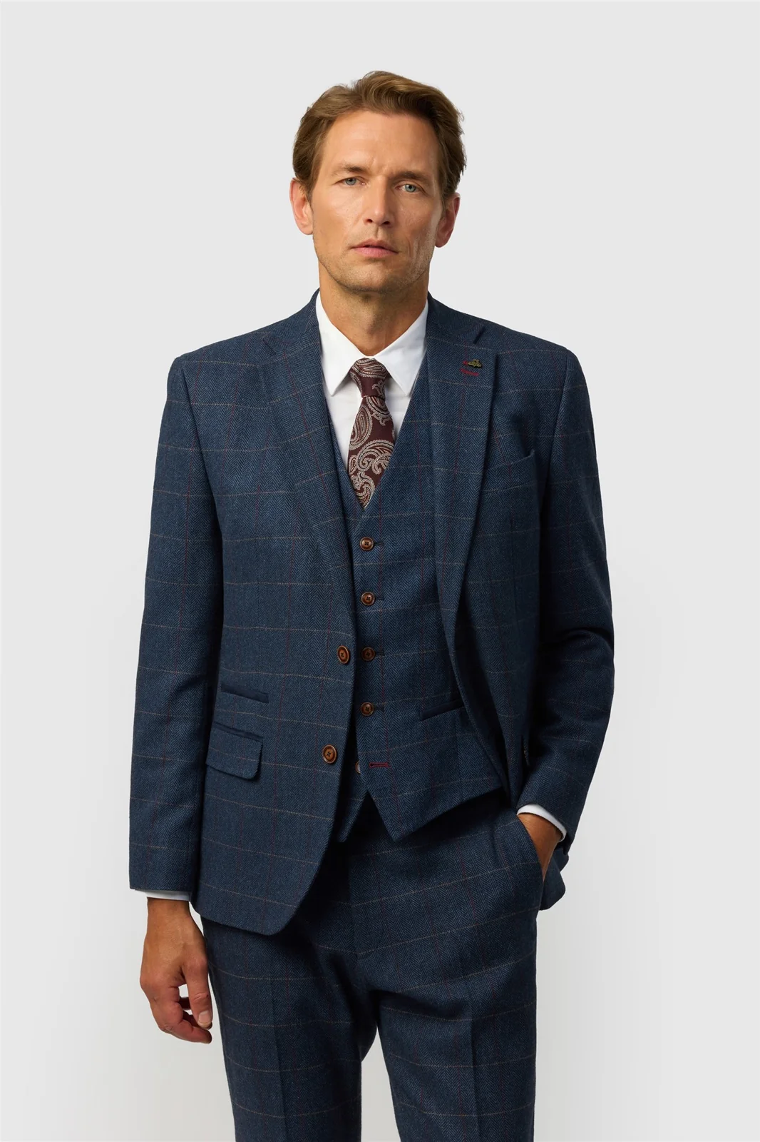 Antique Rogue Tailored Fit Ezra Blue Check Tweed Jacket primary image
