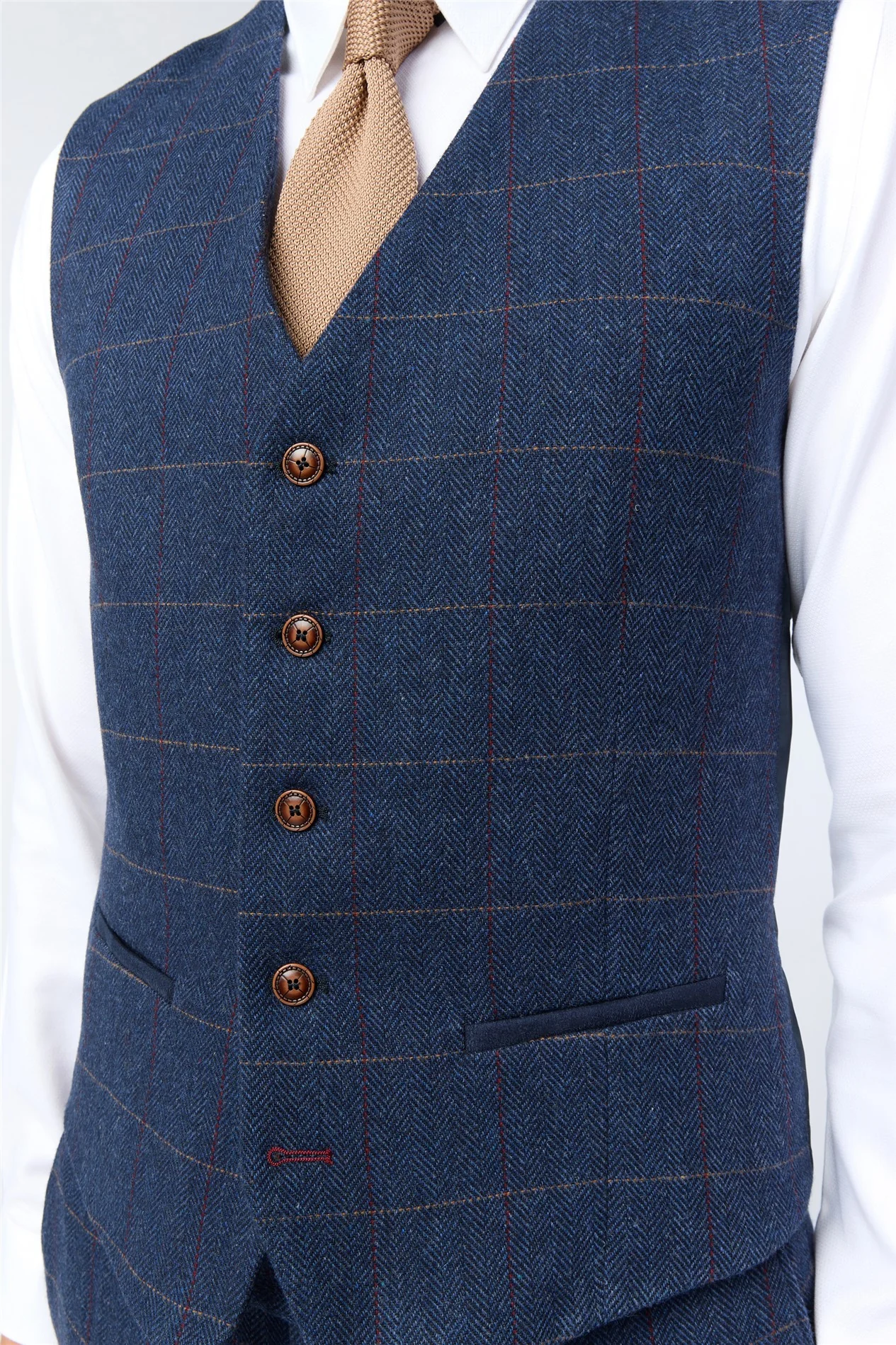 Antique Rogue Tailored Fit Ezra Blue Check Waistcoat thumbnail 2