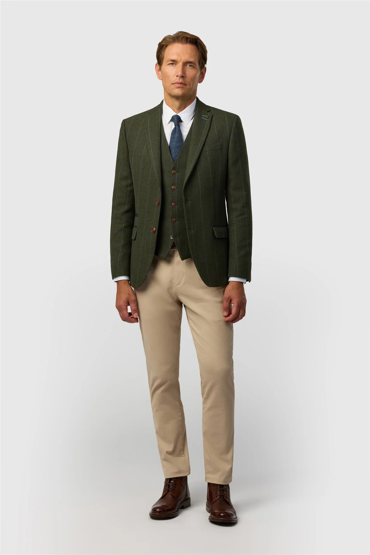 Antique Rogue Tailored Fit Hooper Green and Blue Check Jacket thumbnail 4