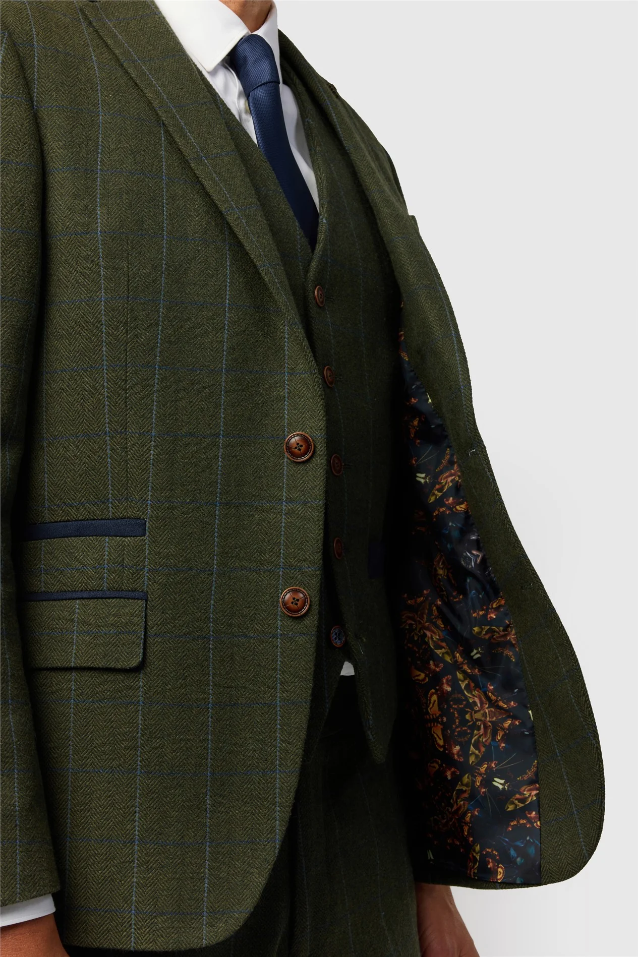 Antique Rogue Tailored Fit Hooper Green and Blue Check Jacket thumbnail 5