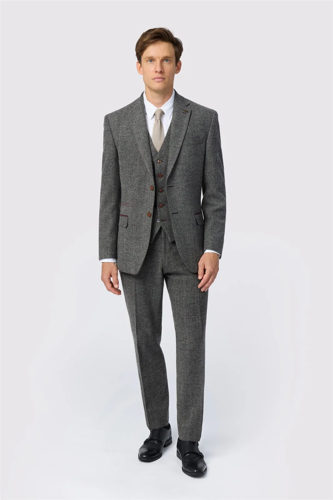 Antique Rogue Tailored Fit Jace Grey Berry Tweed Jacket thumbnail 2