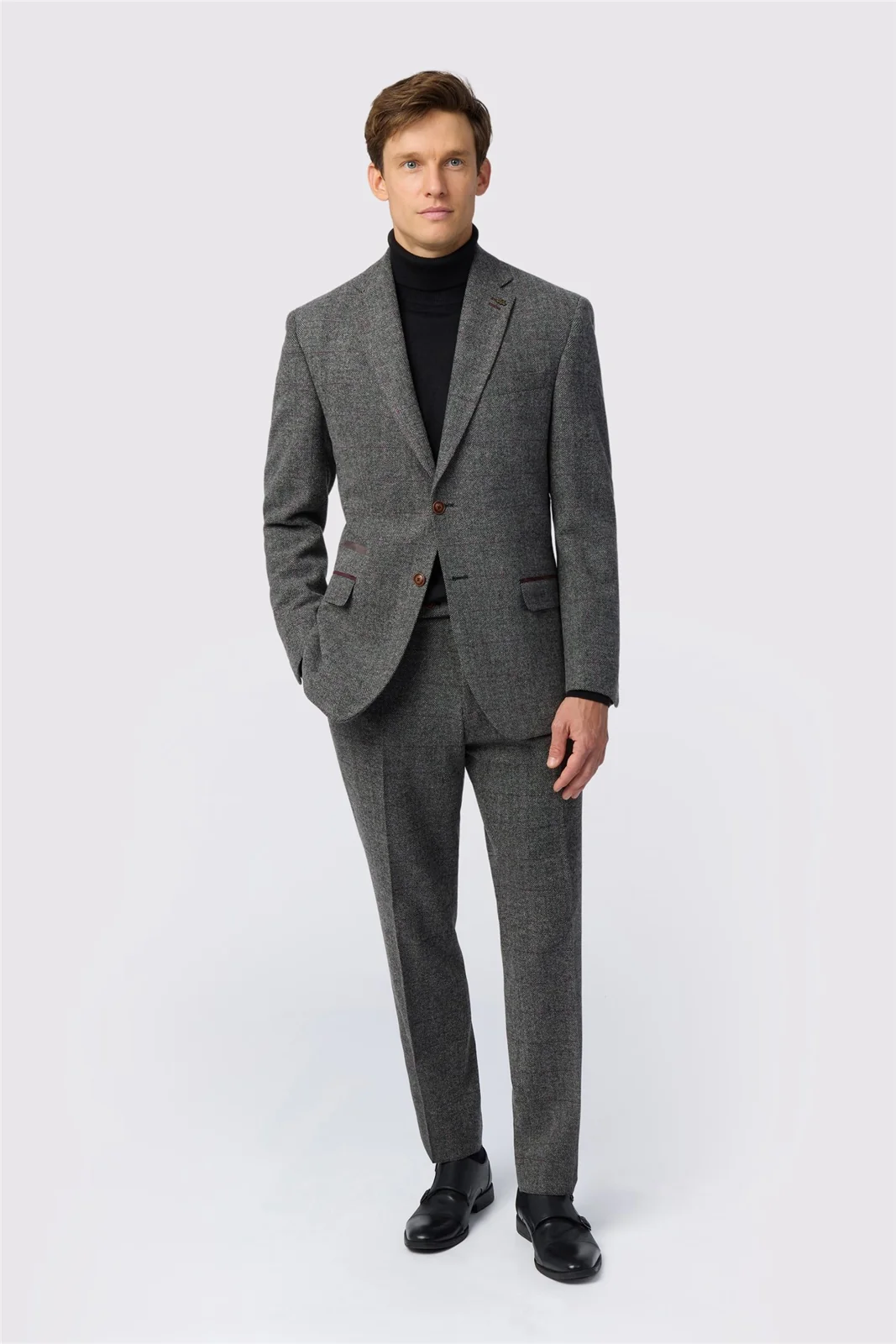 Antique Rogue Tailored Fit Jace Grey Berry Tweed Jacket thumbnail 4
