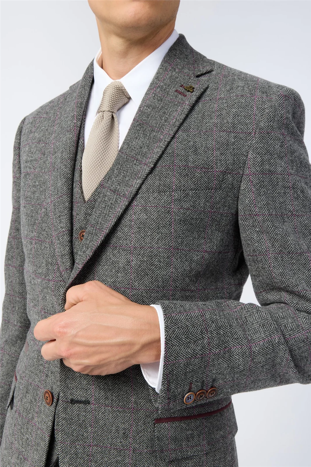 Antique Rogue Tailored Fit Jace Grey Berry Tweed Jacket thumbnail 5