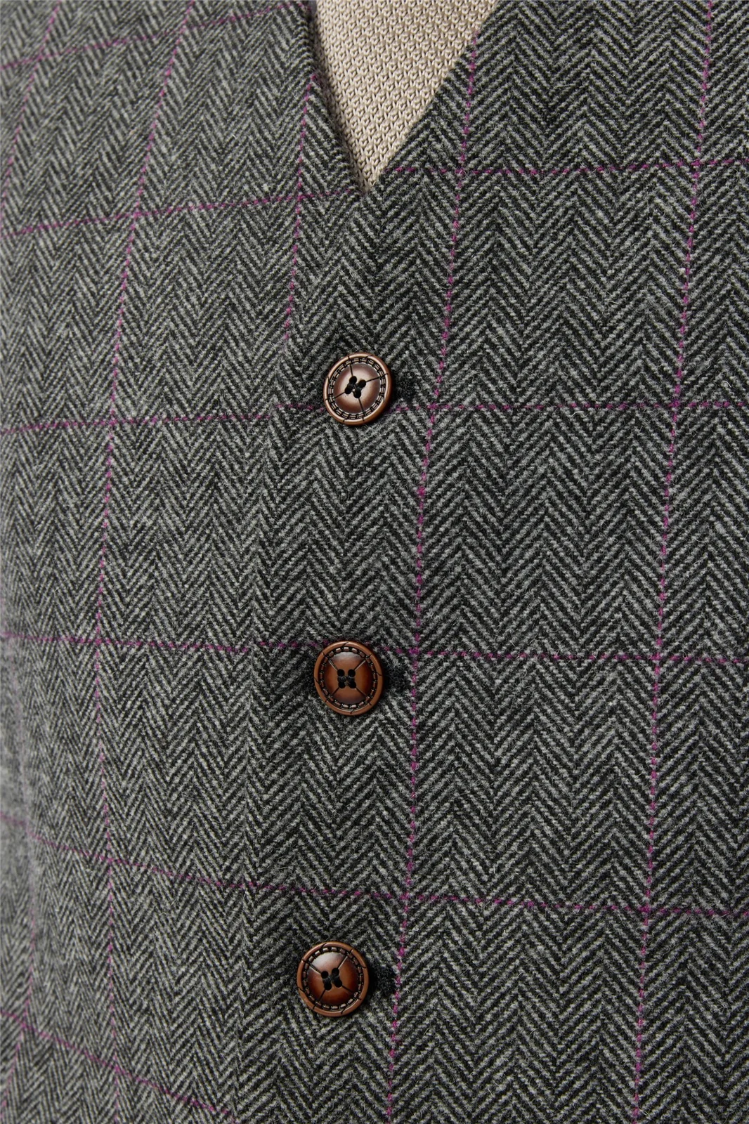 Antique Rogue Tailored Fit Jace Grey Berry Tweed Waistcoat thumbnail 2