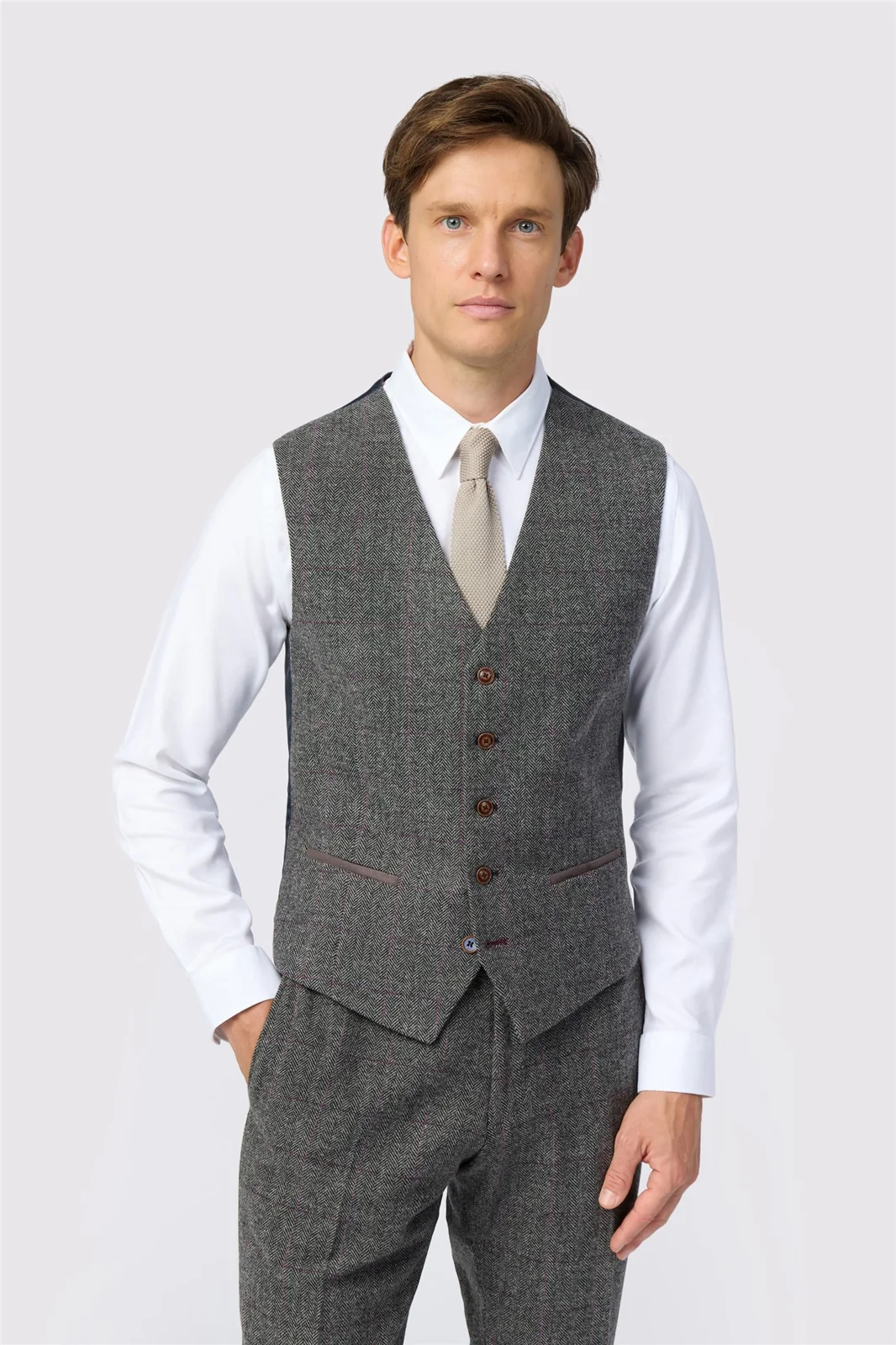 Antique Rogue Tailored Fit Jace Grey Berry Tweed Waistcoat primary image