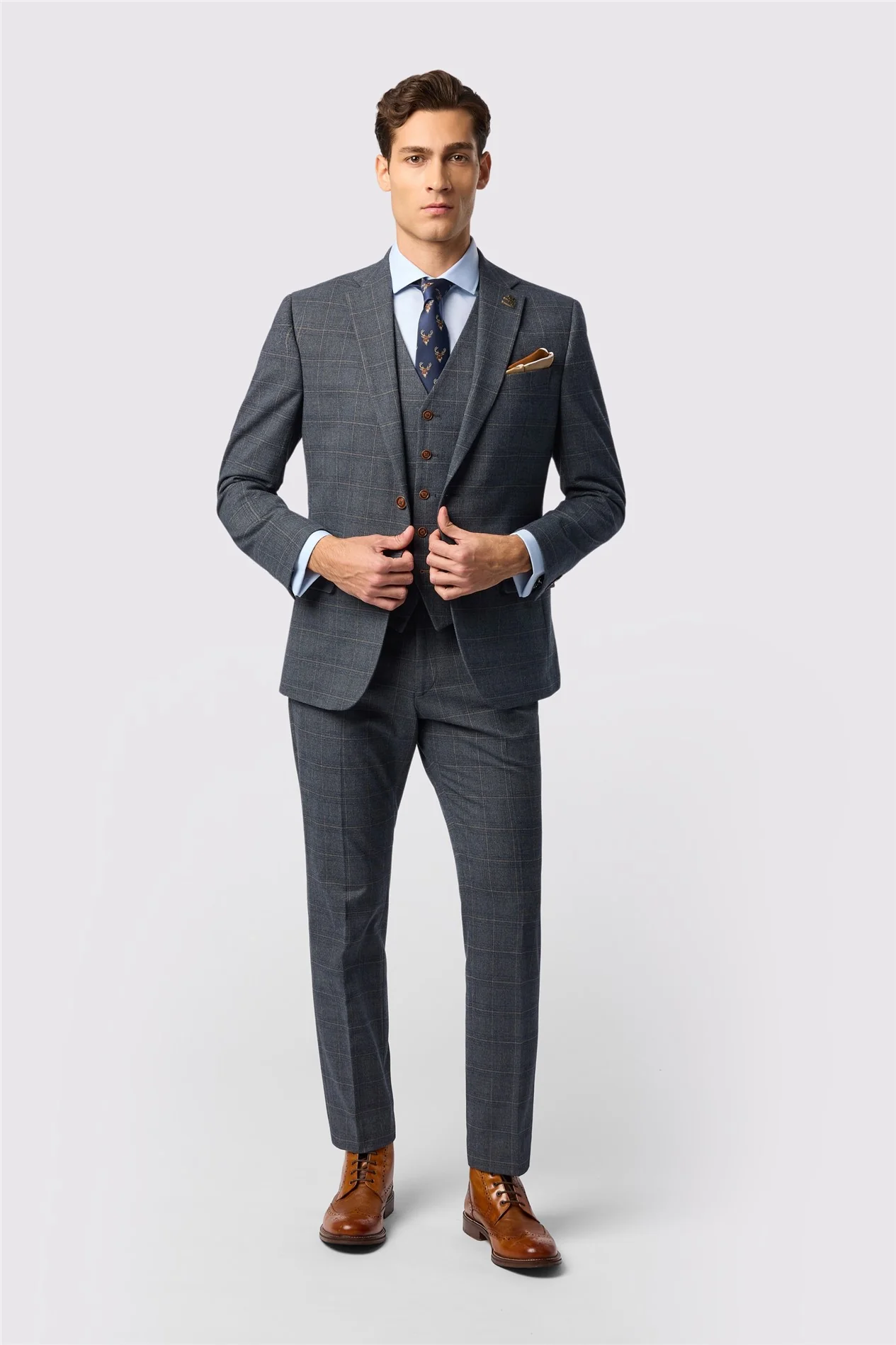 Antique Rogue Tailored Fit Maddoc Charcoal Tan Check Jacket thumbnail 2
