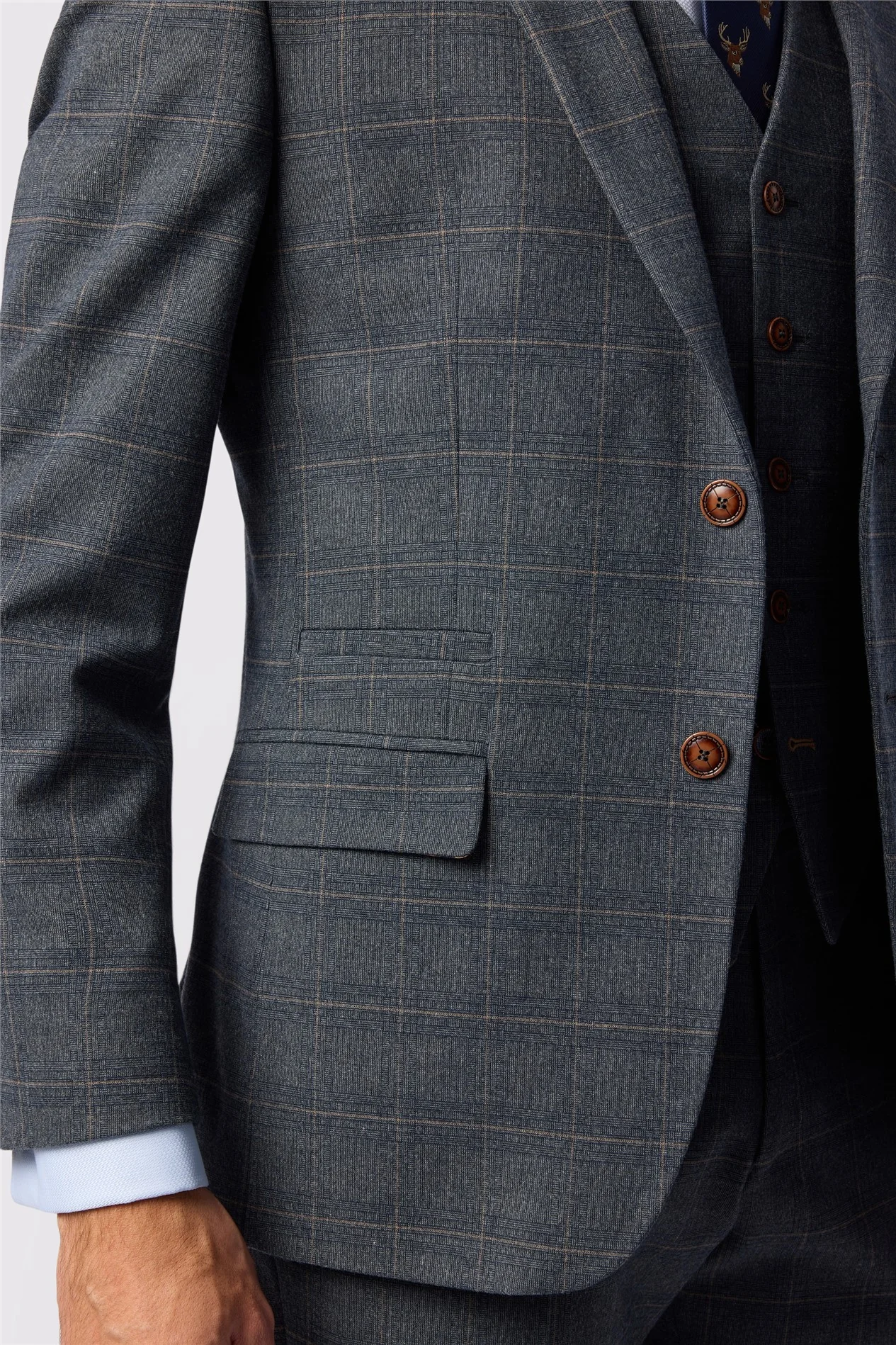 Antique Rogue Tailored Fit Maddoc Charcoal Tan Check Jacket thumbnail 4