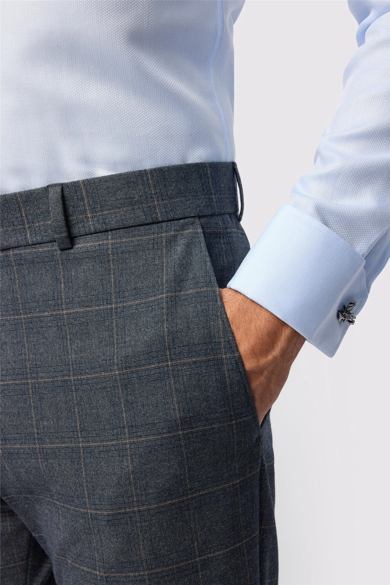 Antique Rogue Tailored Fit Maddoc Charcoal Tan Check Trouser thumbnail 2