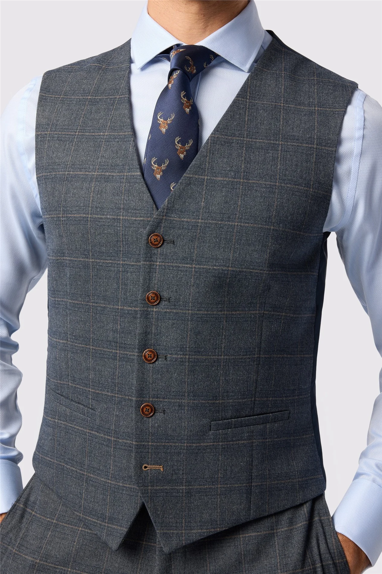 Antique Rogue Tailored Fit Maddoc Charcoal Tan Check Waistcoat thumbnail 2
