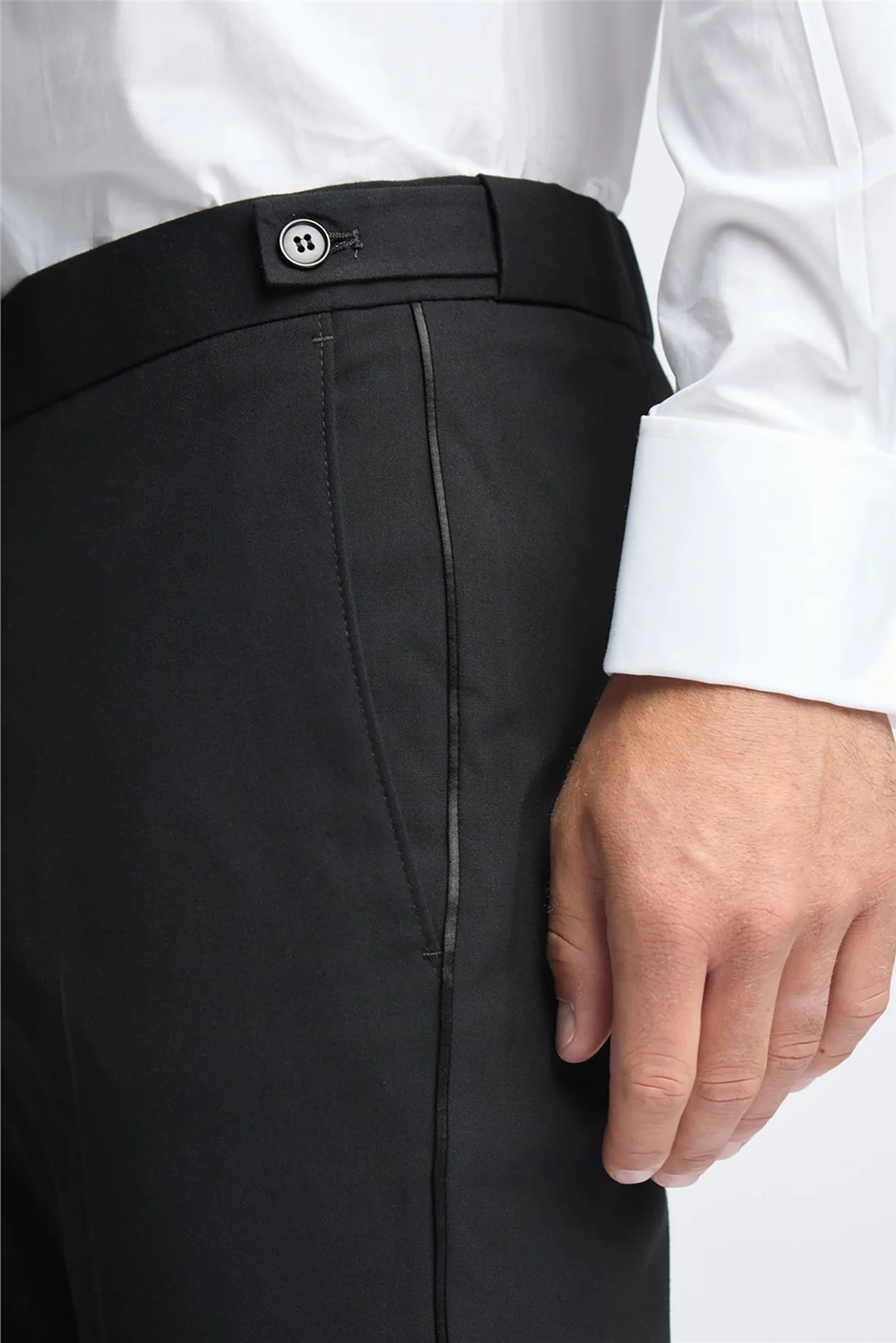 Limehaus Black Side Stripe Stretch Tuxedo Trousers thumbnail 2