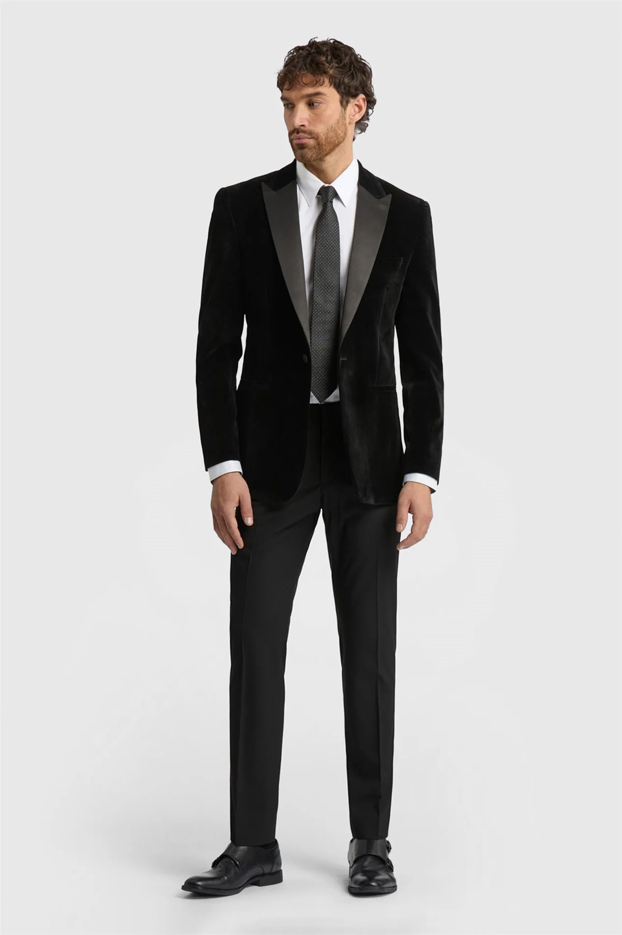 Limehaus Regular Fit Black Velvet Jacket thumbnail 2