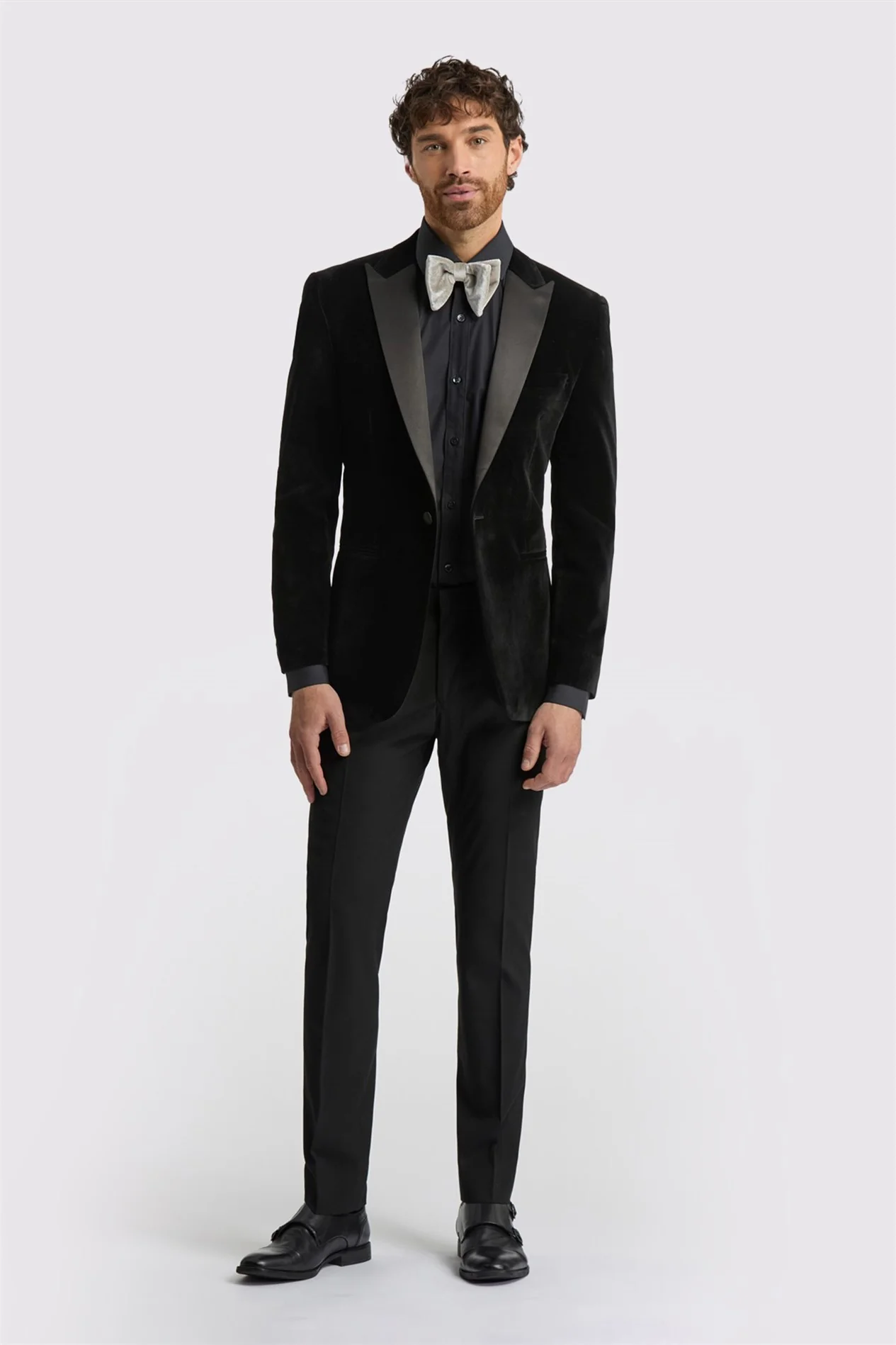 Limehaus Regular Fit Black Velvet Jacket thumbnail 4