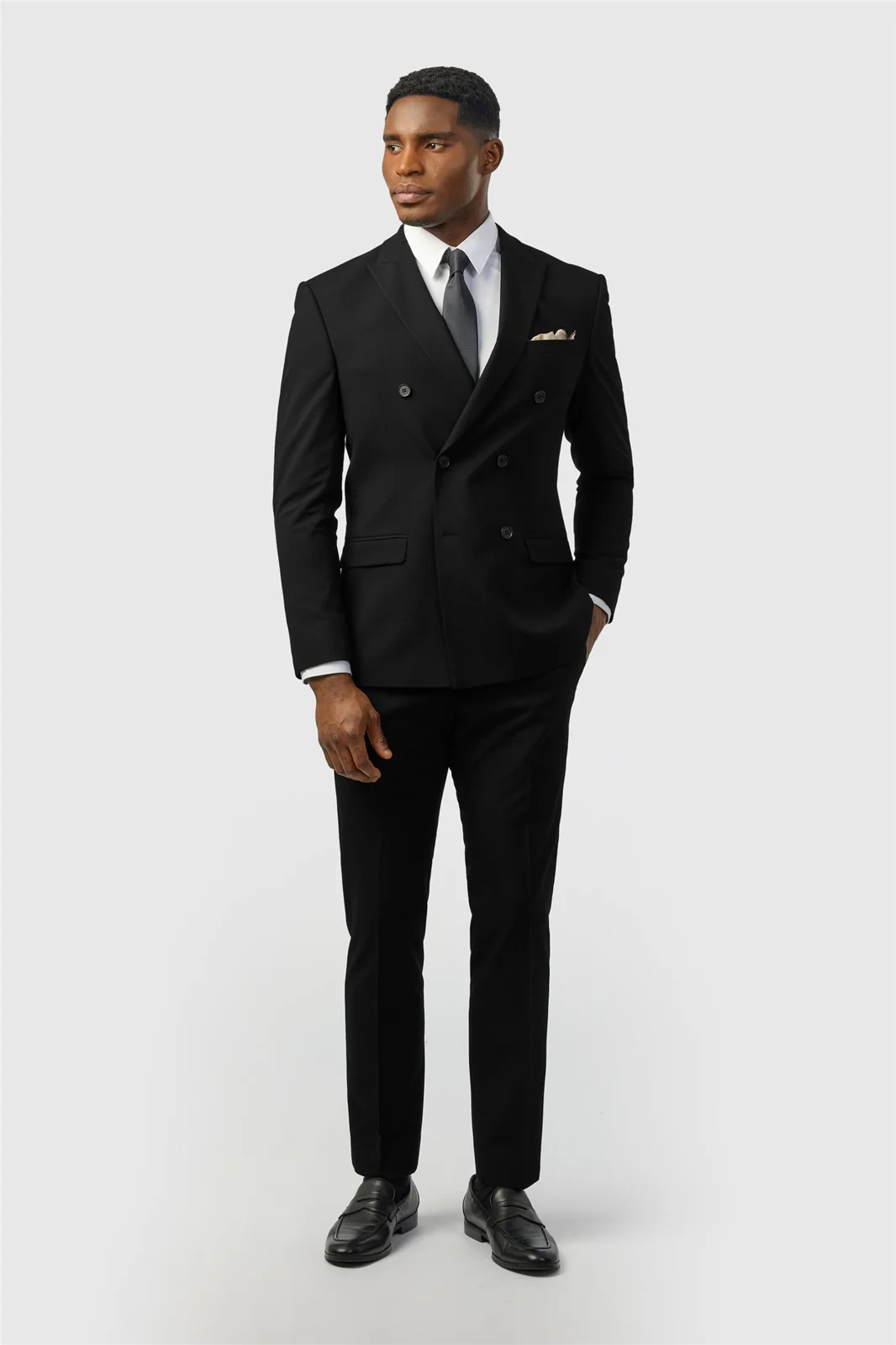 Limehaus Slim Fit Black Stretch Double Breasted Suit Jacket thumbnail 2