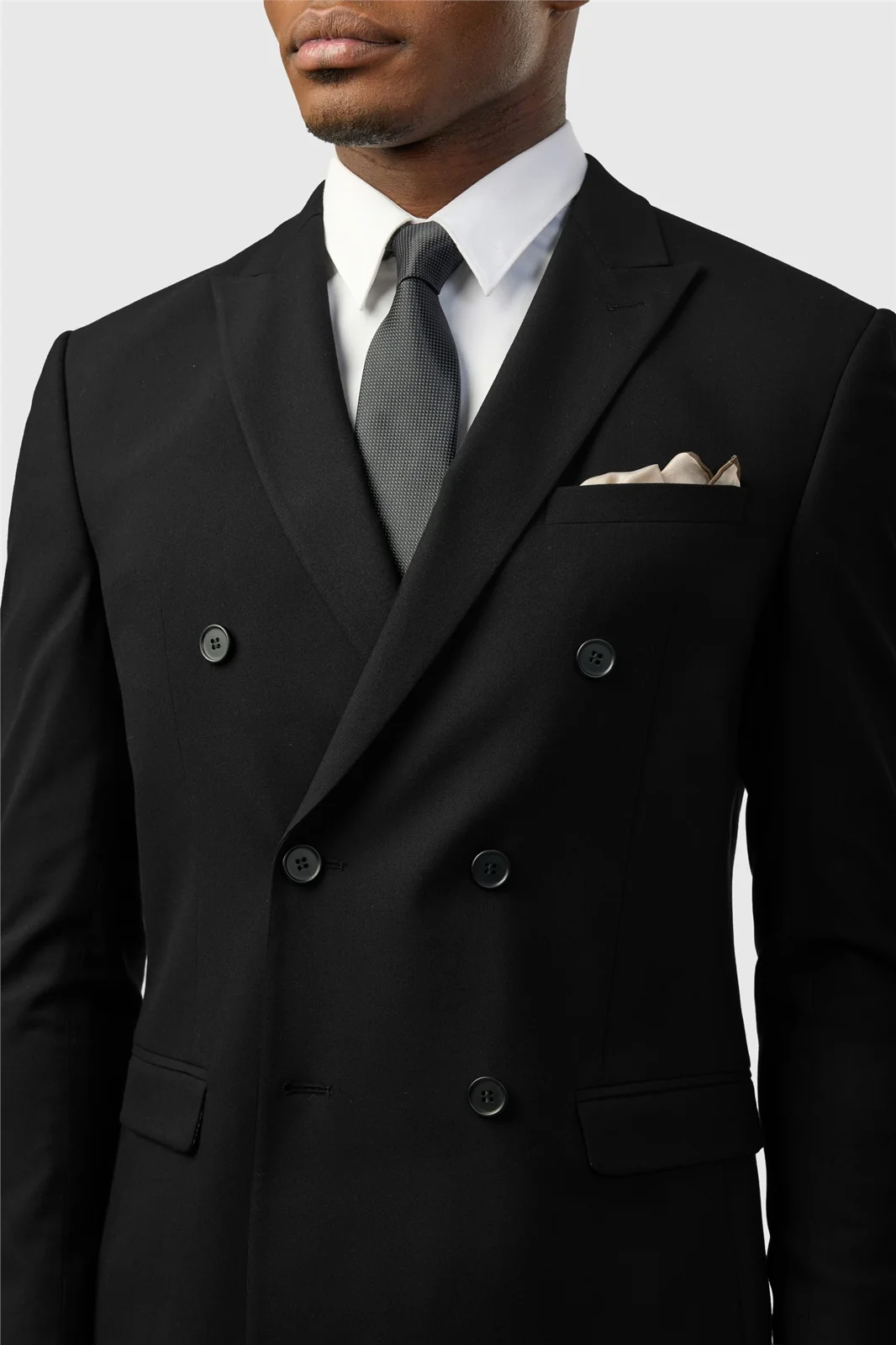 Limehaus Slim Fit Black Stretch Double Breasted Suit Jacket thumbnail 3