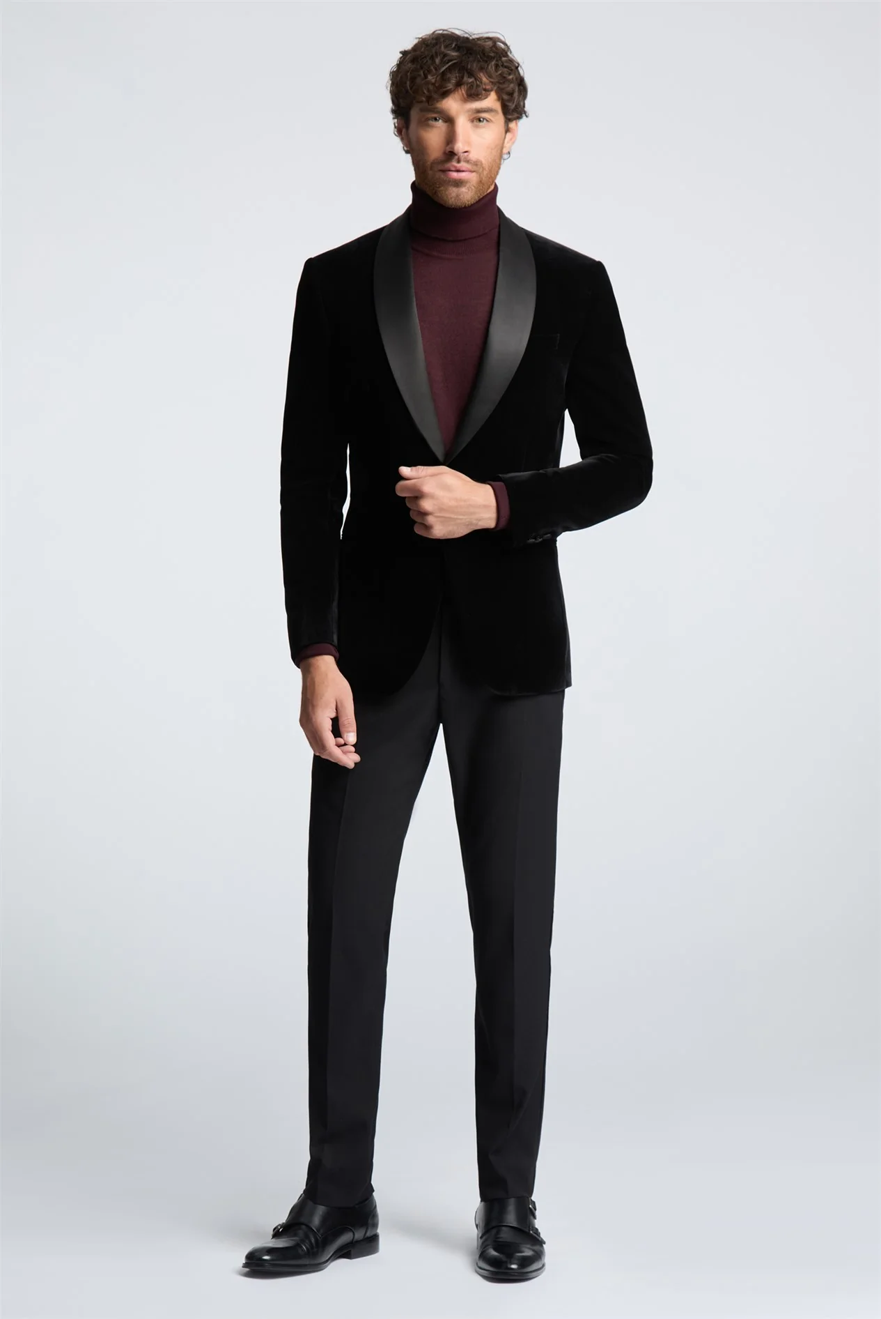Limehaus Slim Fit Black Velvet Blazer thumbnail 4