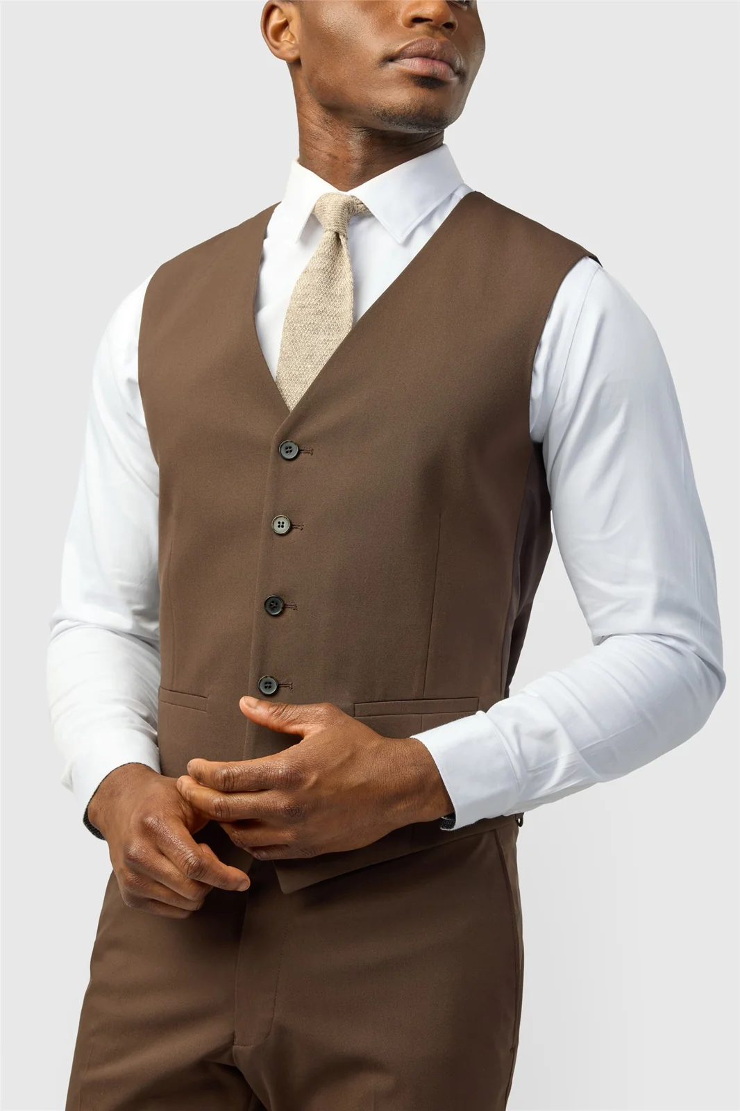 Limehaus Slim Fit Brown Waistcoat thumbnail 2