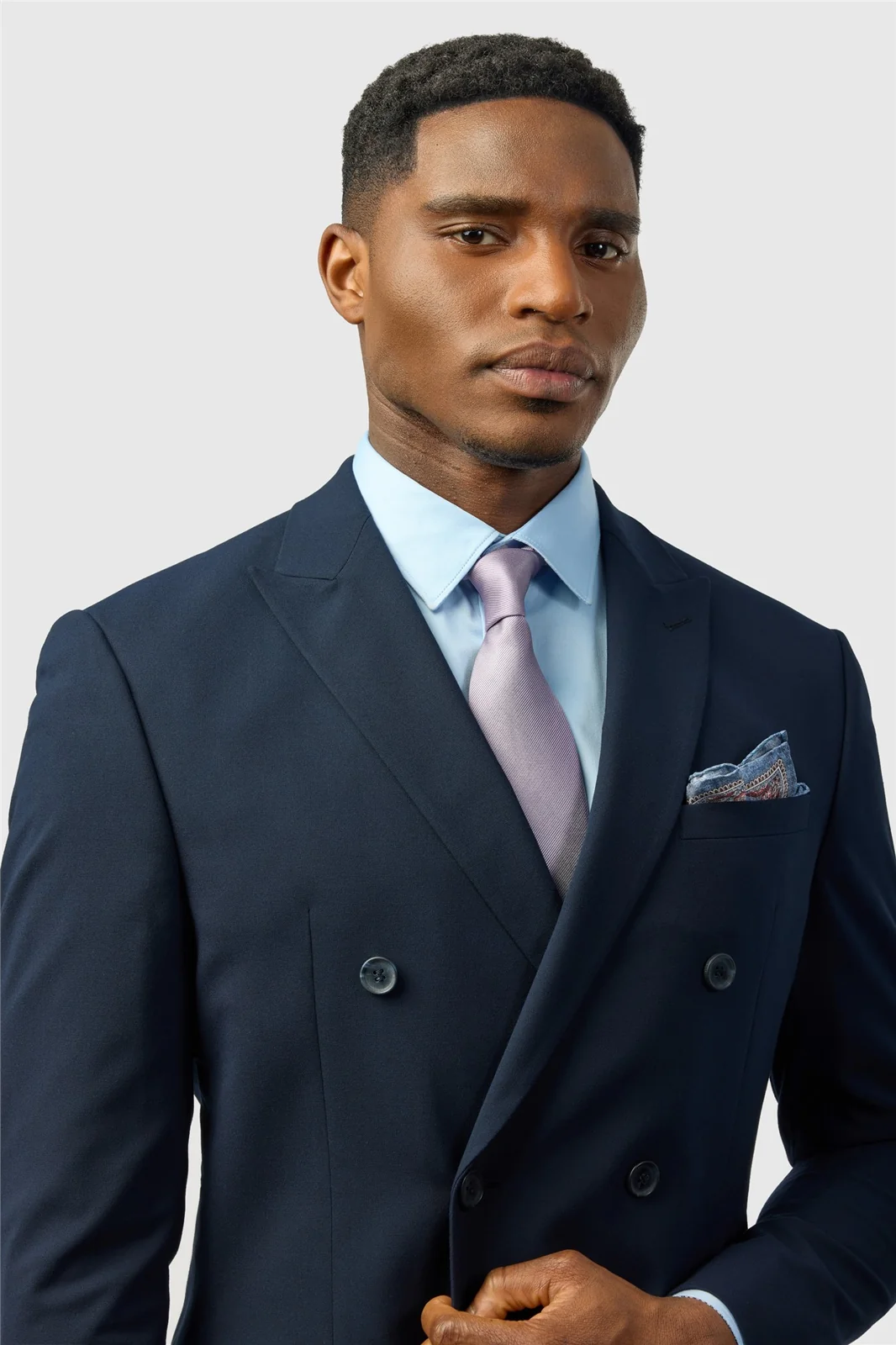 Limehaus Slim Fit Navy Stretch Double Breasted Jacket thumbnail 3