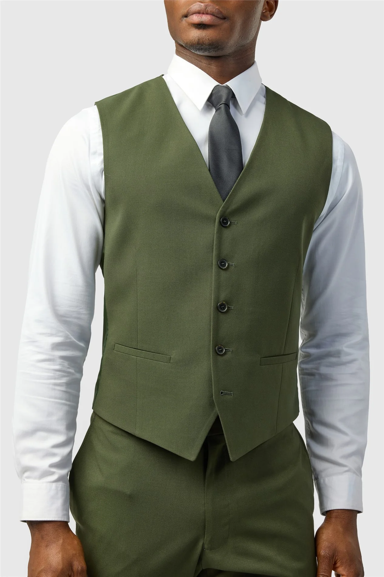 Limehaus Slim Fit Olive Waistcoat thumbnail 2