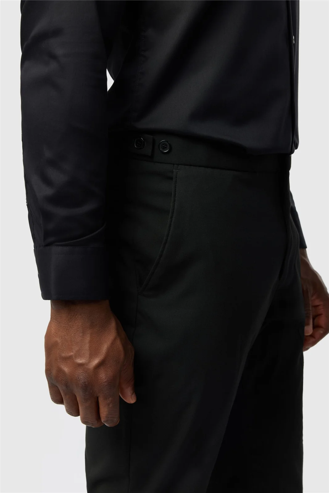 Limehaus Tailored Fit Black Stretch Tuxedo Trousers thumbnail 2