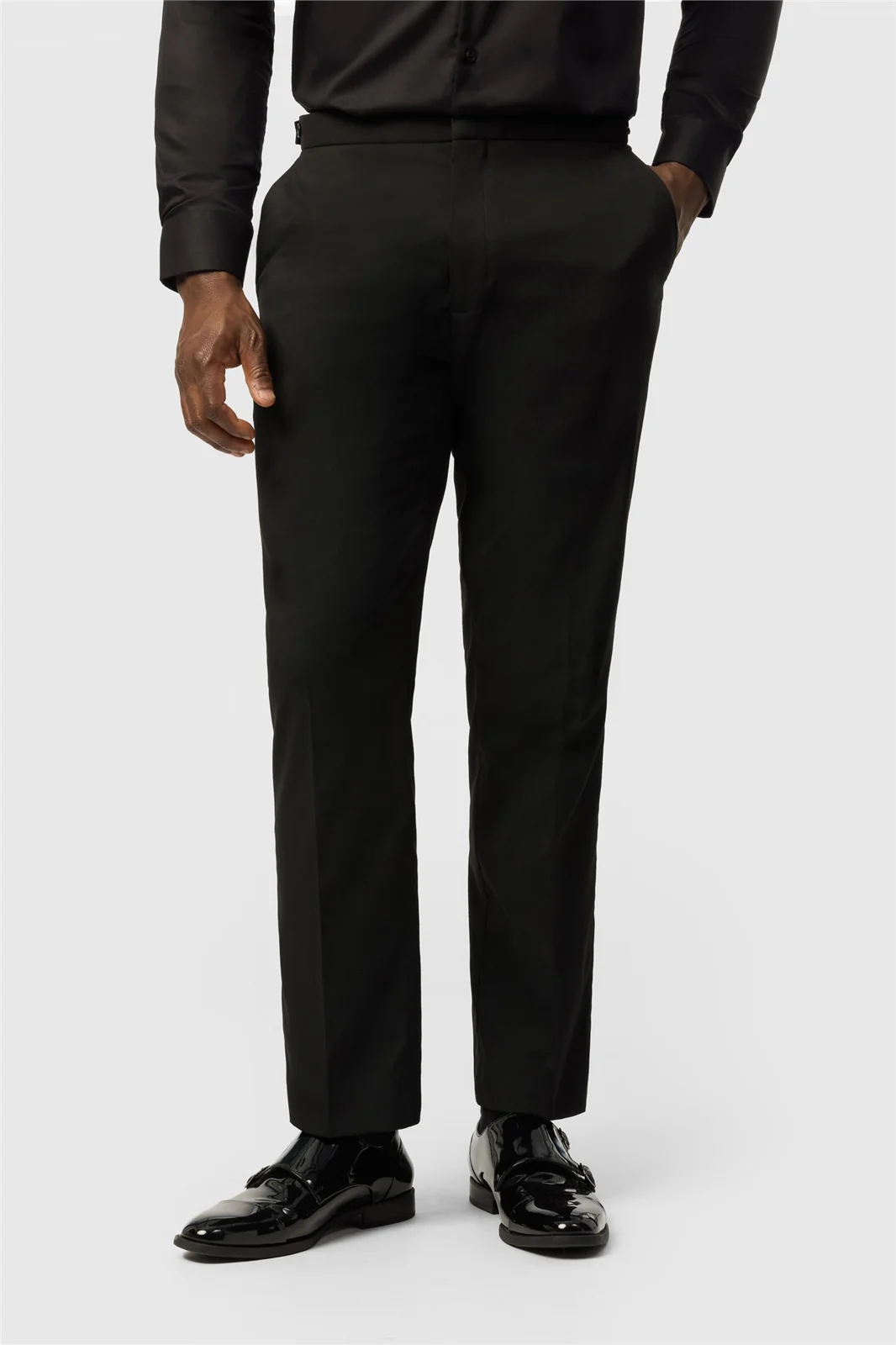 Limehaus Tailored Fit Black Stretch Tuxedo Trousers primary image