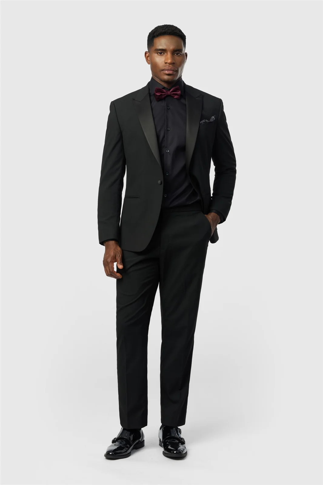 Limehaus Tailored Fit Stretch Black Tuxedo Jacket thumbnail 2