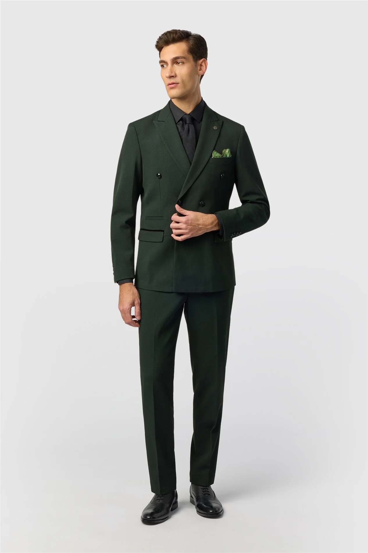 Marc Darcy Slim Fit Bromley Green Double Breasted Jacket thumbnail 2