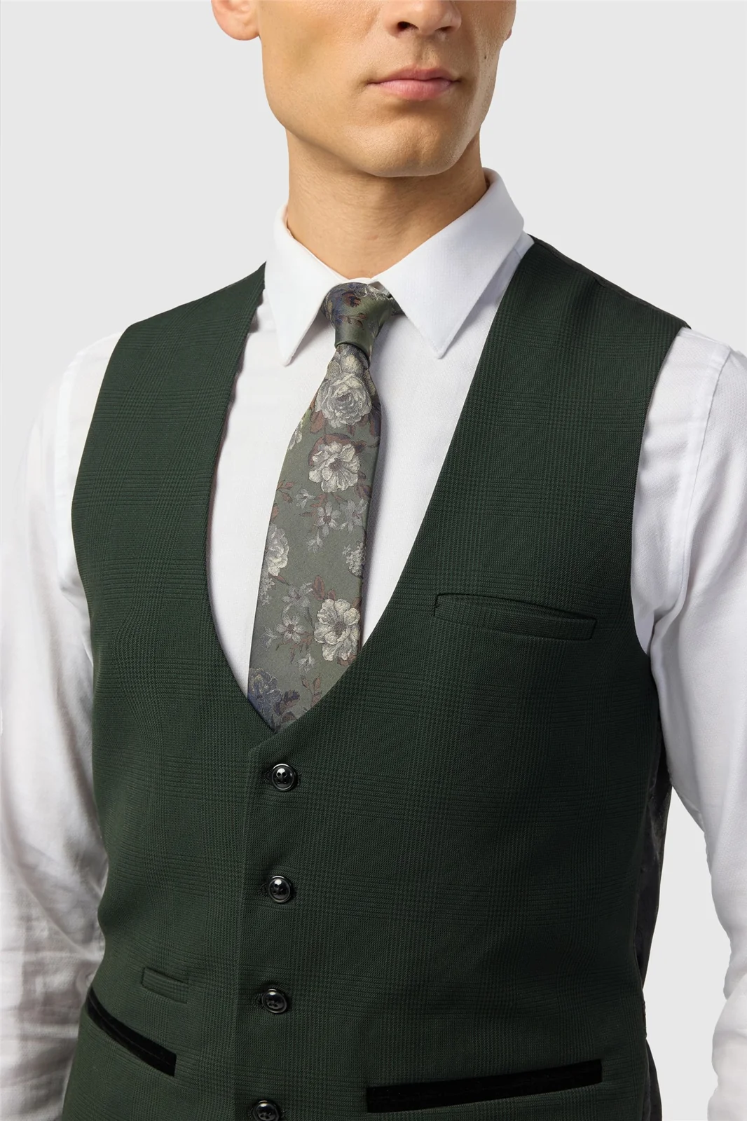 Marc Darcy Slim Fit Bromley Olive Green Waistcoat thumbnail 2