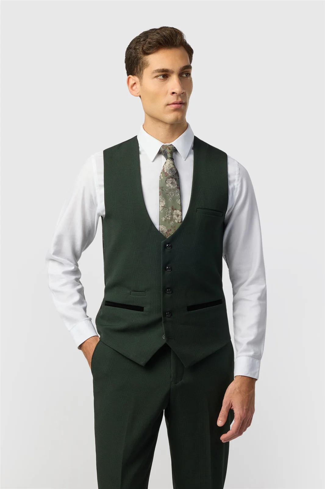 Marc Darcy Slim Fit Bromley Olive Green Waistcoat primary image