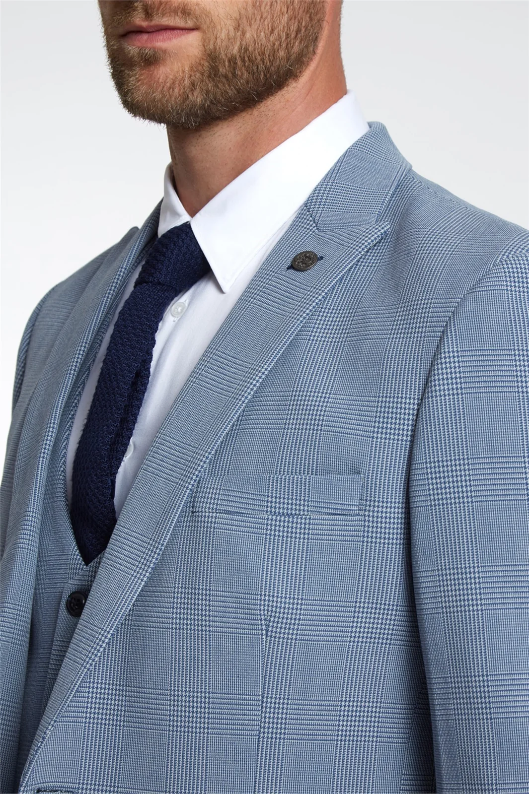 Marc Darcy Slim Fit Bromley Sky Blue Check Suit Jacket thumbnail 4