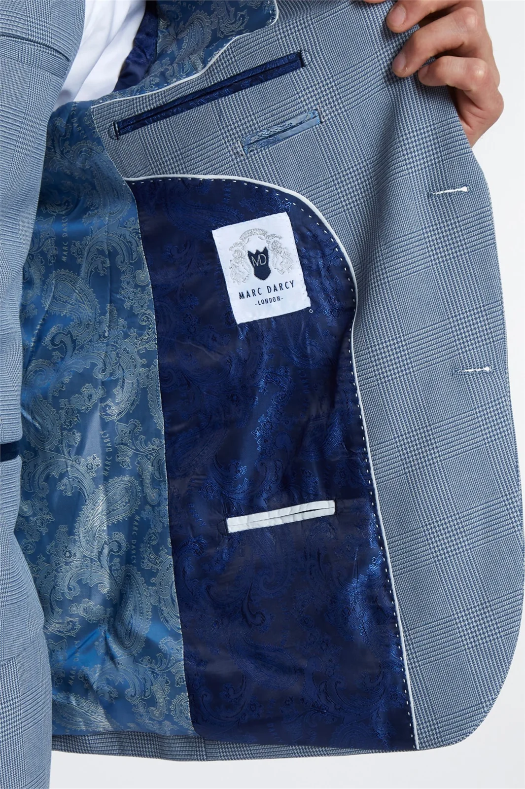Marc Darcy Slim Fit Bromley Sky Blue Check Suit Jacket thumbnail 5