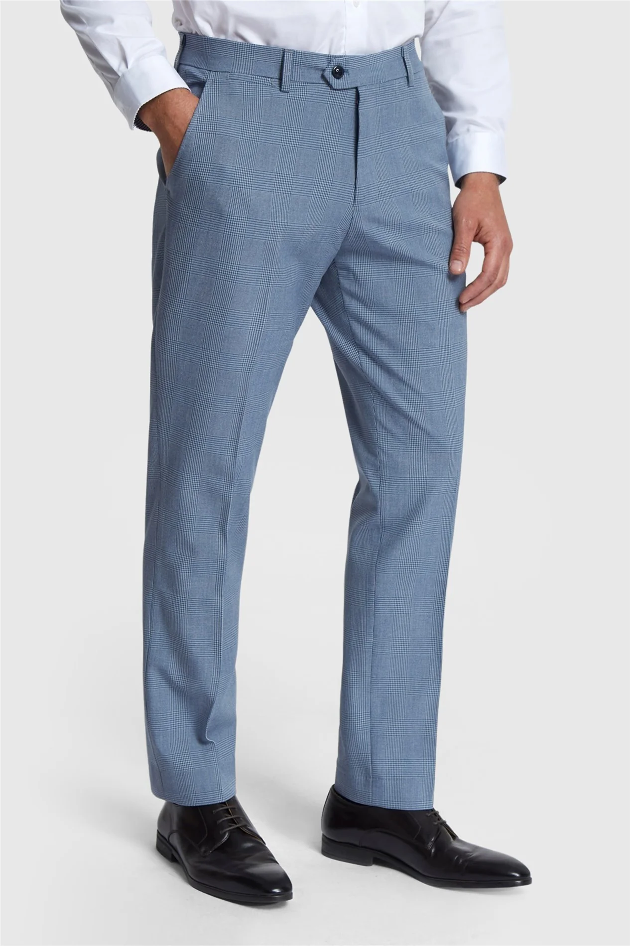 Marc Darcy Slim Fit Bromley Sky Blue Check Suit Trousers primary image