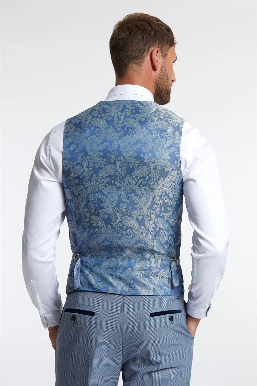 Marc Darcy Slim Fit Bromley Sky Blue Check Waistcoat thumbnail 2