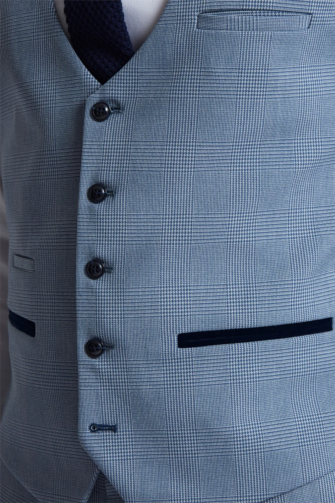 Marc Darcy Slim Fit Bromley Sky Blue Check Waistcoat thumbnail 3