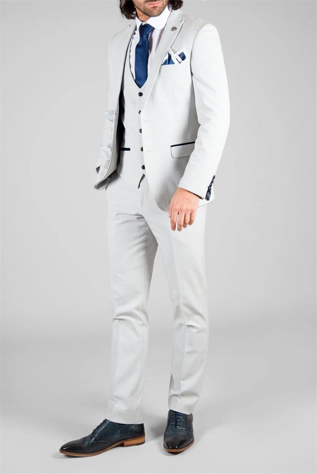 Marc Darcy Slim Fit Bromley Stone Check Jacket thumbnail 2